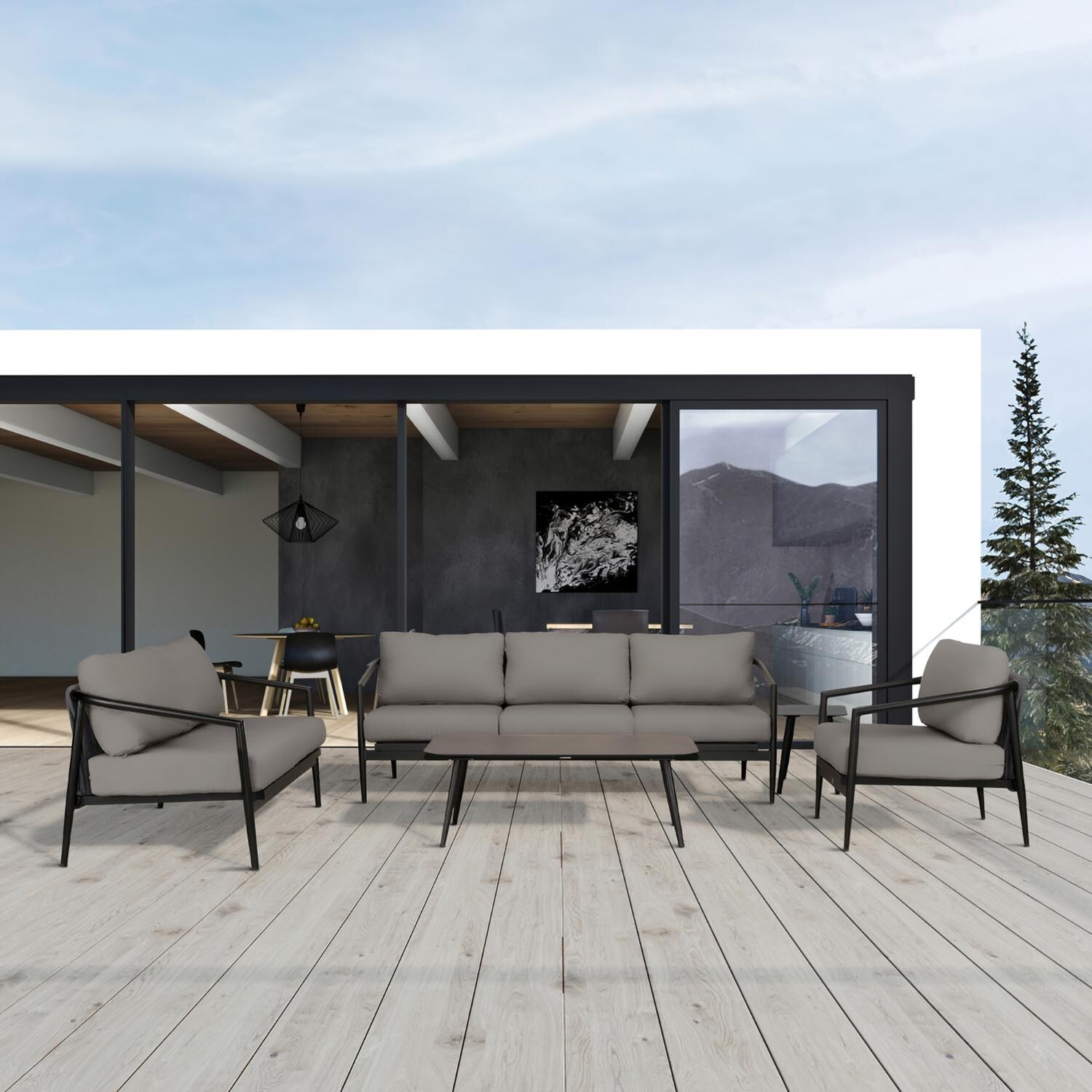 Midnight Cove 5 Pc Aluminum Seating Set w/ Sofa in Black/Canvas Charcoal by Lakeview Outdoor Designs