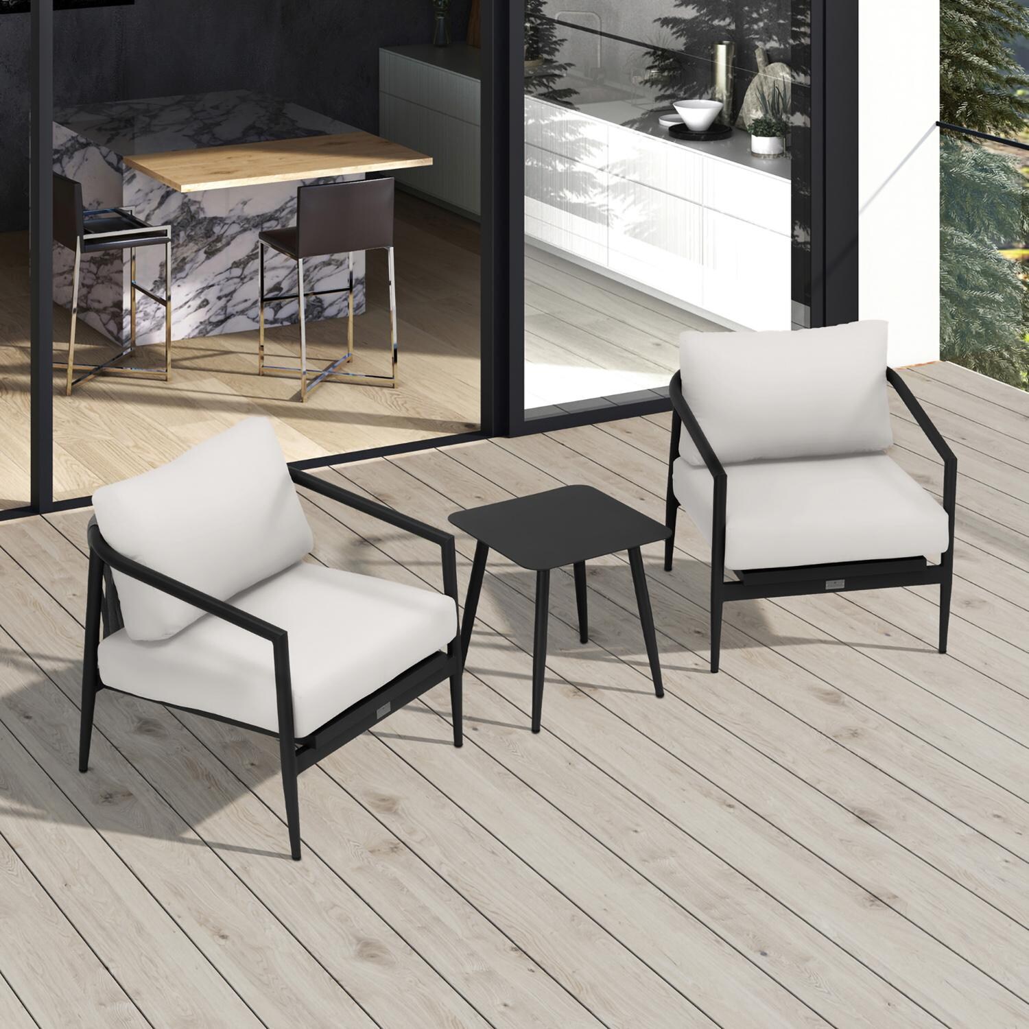 Lakeview Midnight Cove 3 Pc Aluminum Club Chair Seating Set in Black/Carbon/Canvas Natural - Top - Lifestyle thumbnail