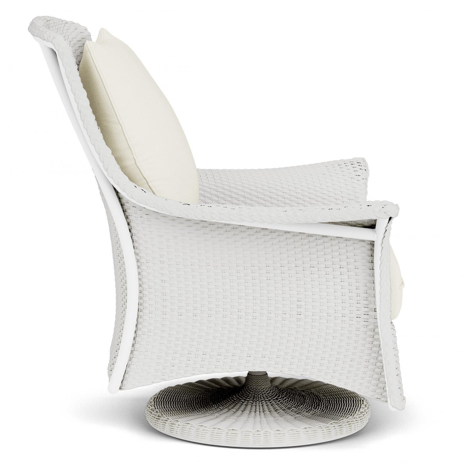 Lloyd Flanders Mandalay Swivel Rocker Lounge Chair in Matte White Finish with Sailcloth Salt fabric - Side thumbnail