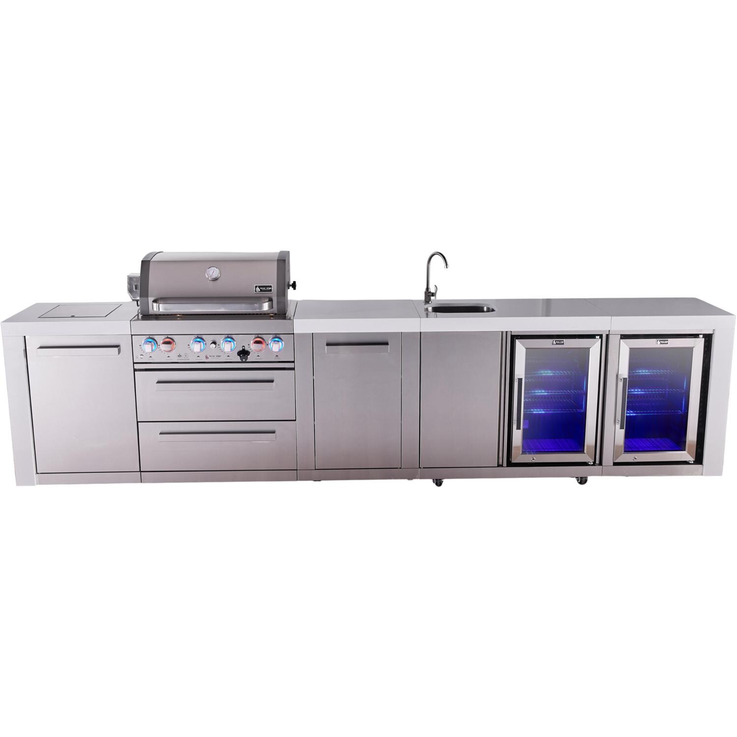 Mont Alpi Deluxe Series 12 Ft Natural Gas Outdoor Kitchen Island w/ 32-in Grill, Side Burner, Beverage Center, Fridge & Extra Door (Ships Propane w/ Conversion Kit) - Island - White Background thumbnail