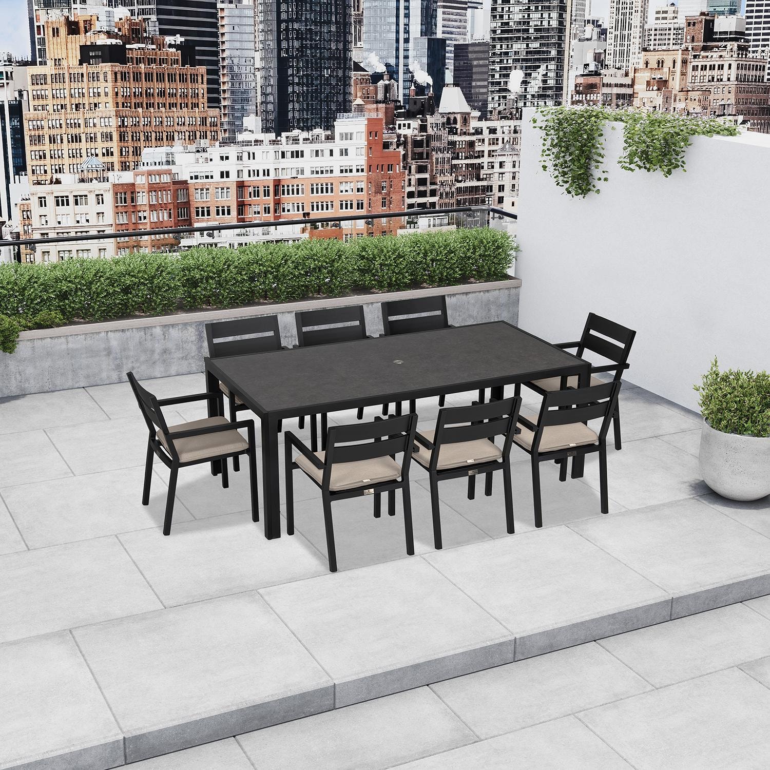 Calm Bay 9 Pc Rectangular Dining Set in Black/Canvas Flax by Lakeview - Lifestyle thumbnail