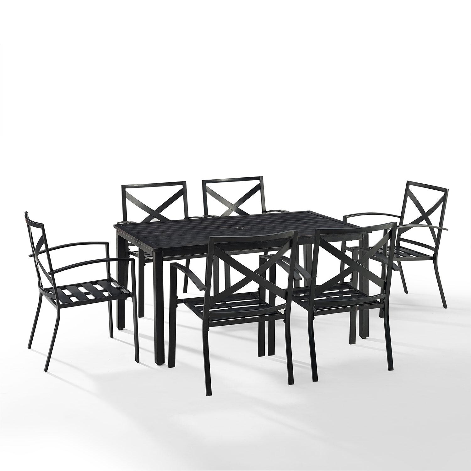 Ultimate Patio UP-82253BZ-OL 7Pc Outdoor Dining Set in Oatmeal - Cushions Removed - White Background thumbnail