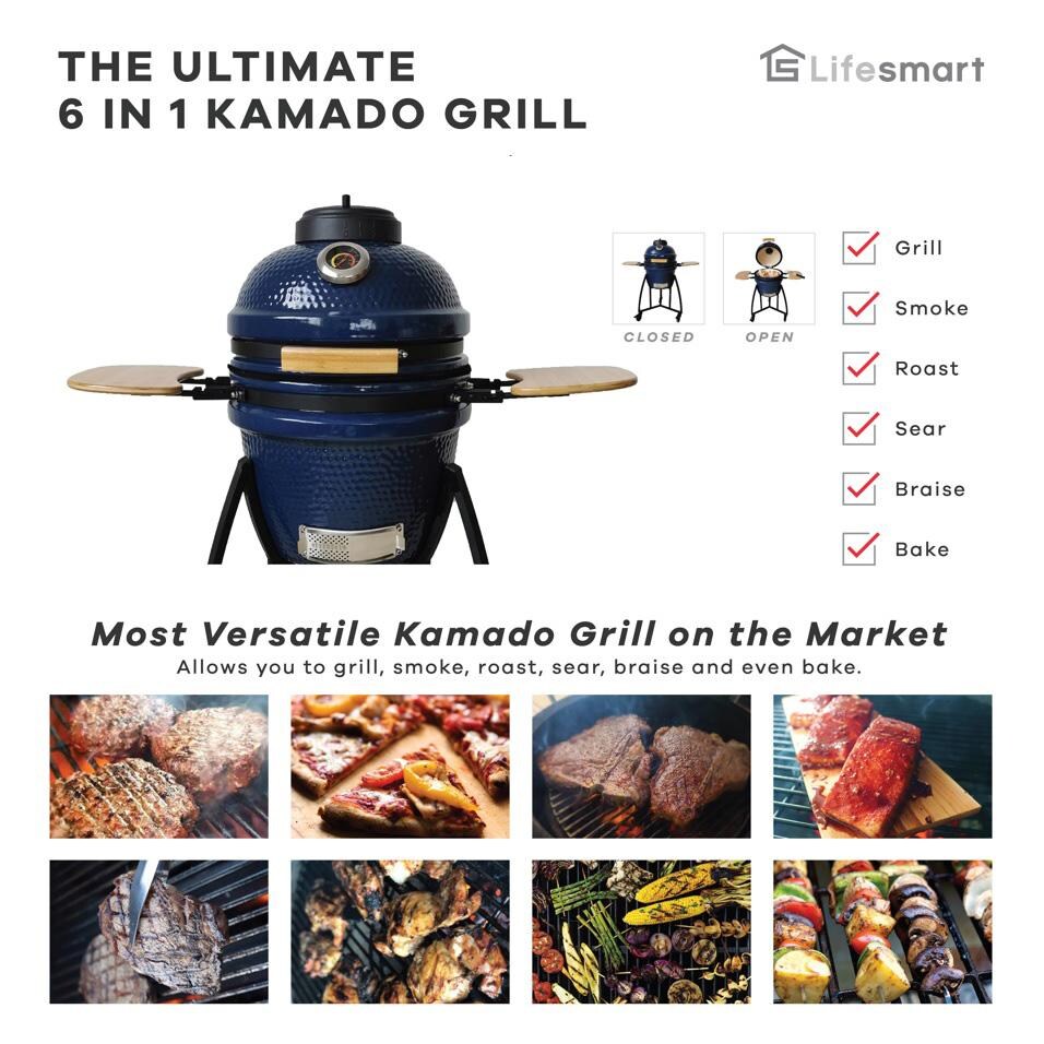 Lifesmart SCS-K19D 19-Inch Ceramic Kamado Grill - Cook 6 Different Ways thumbnail