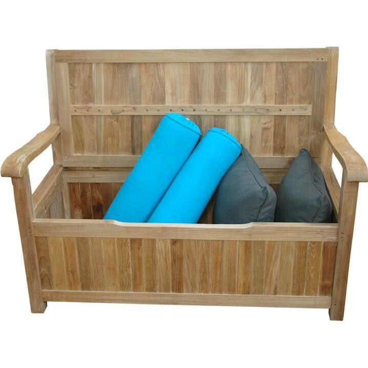 Anderson Teak Del-Amo Teak Storage Patio Bench - Shown with Storage Capabilities, Pillows Not Included thumbnail