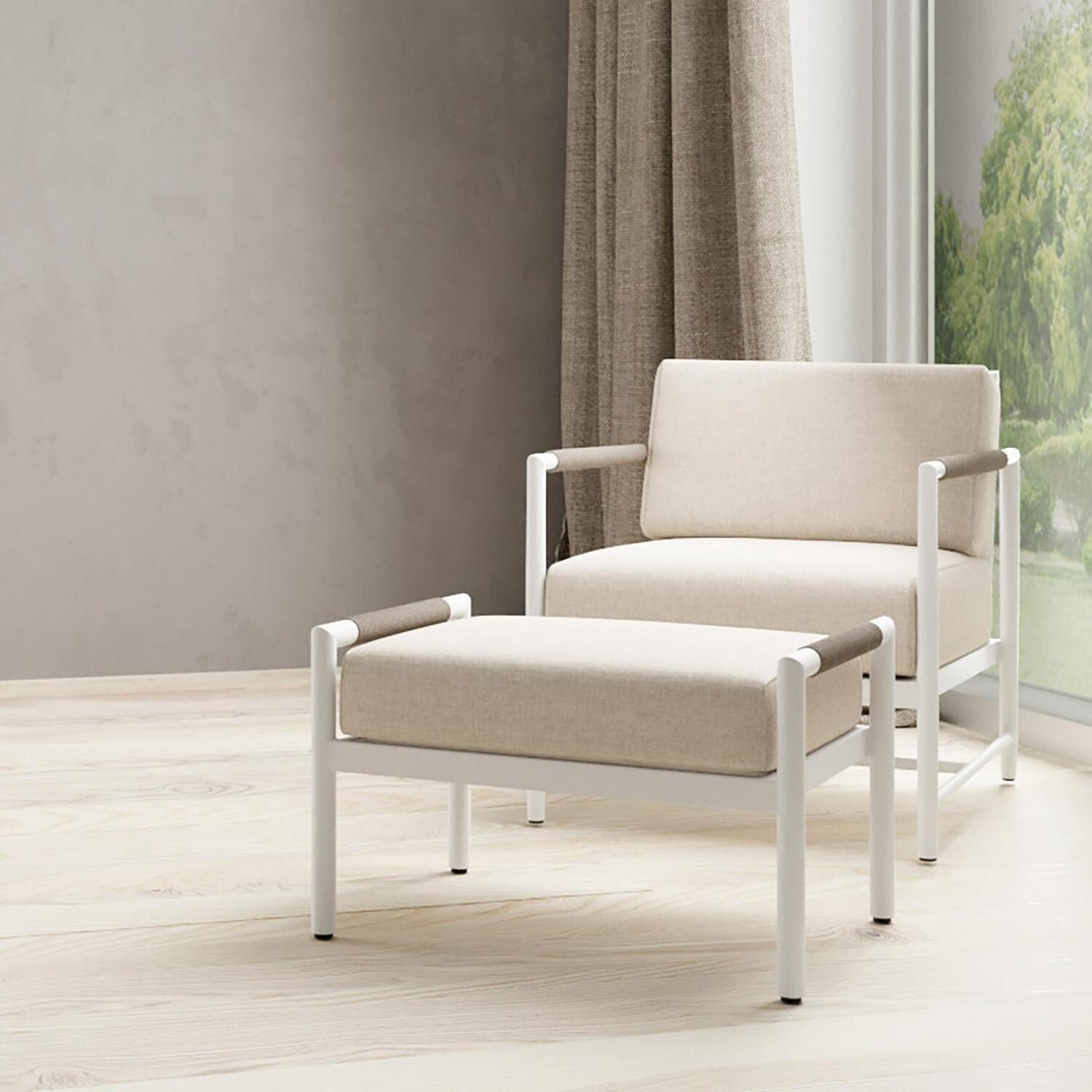 Sabbia Aluminum Ottoman in Echo Ash by Sunset West - Shown W/ Companion Piece (Not Included) - Lifestyle thumbnail