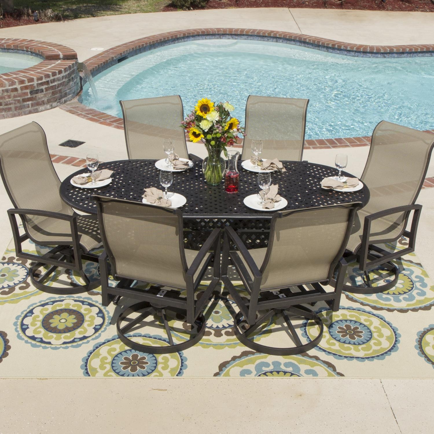 Acadia 7 Piece Sling Patio Dining Set Swivel Rockers And Oval Table Acadia 7 Piece Sling Patio Dining Set Swivel Rockers And Oval Table By Lakeview Outdoor Designs