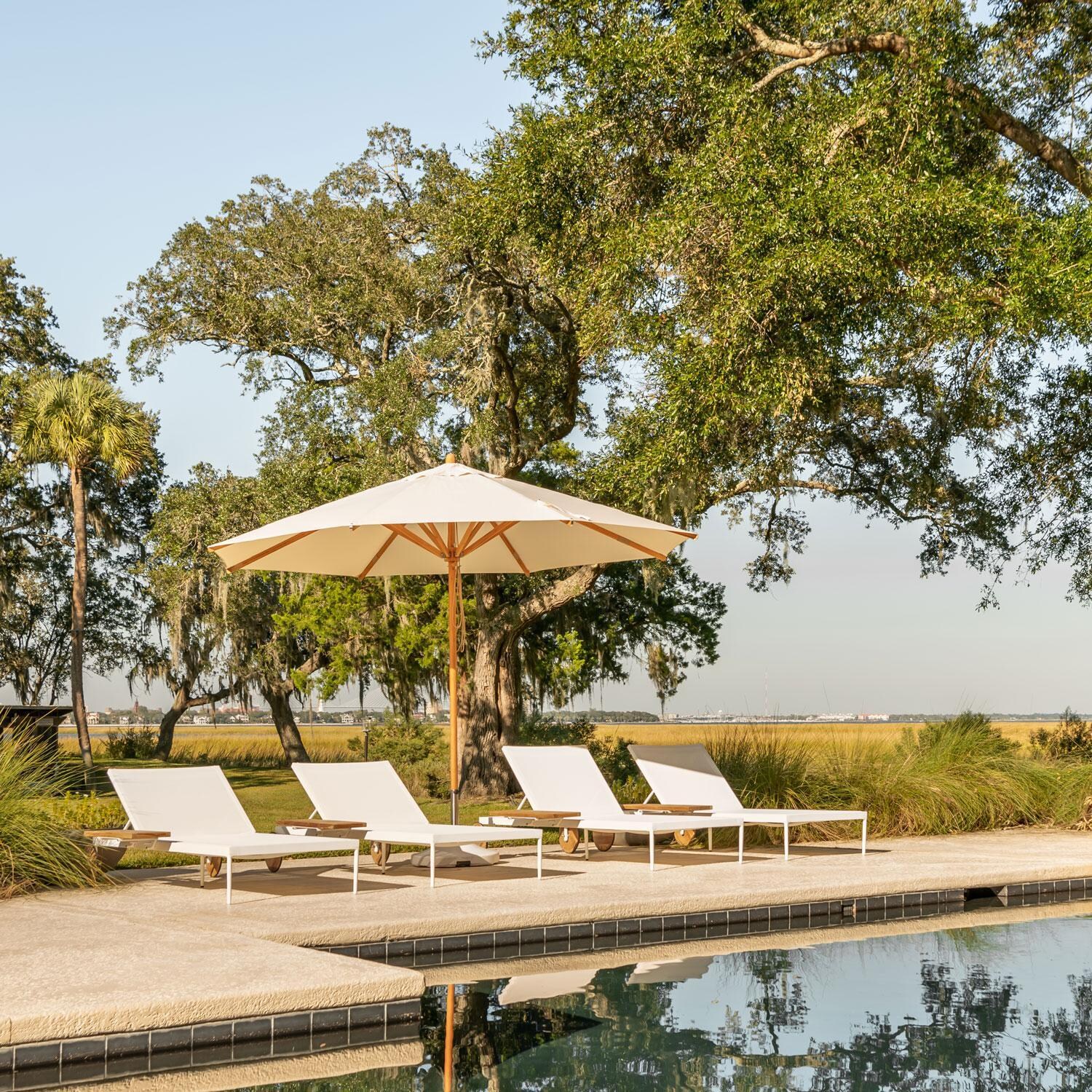 Teak + Table St Barts Aluminum Chaise Lounge in White - Poolside - Lifestyle thumbnail