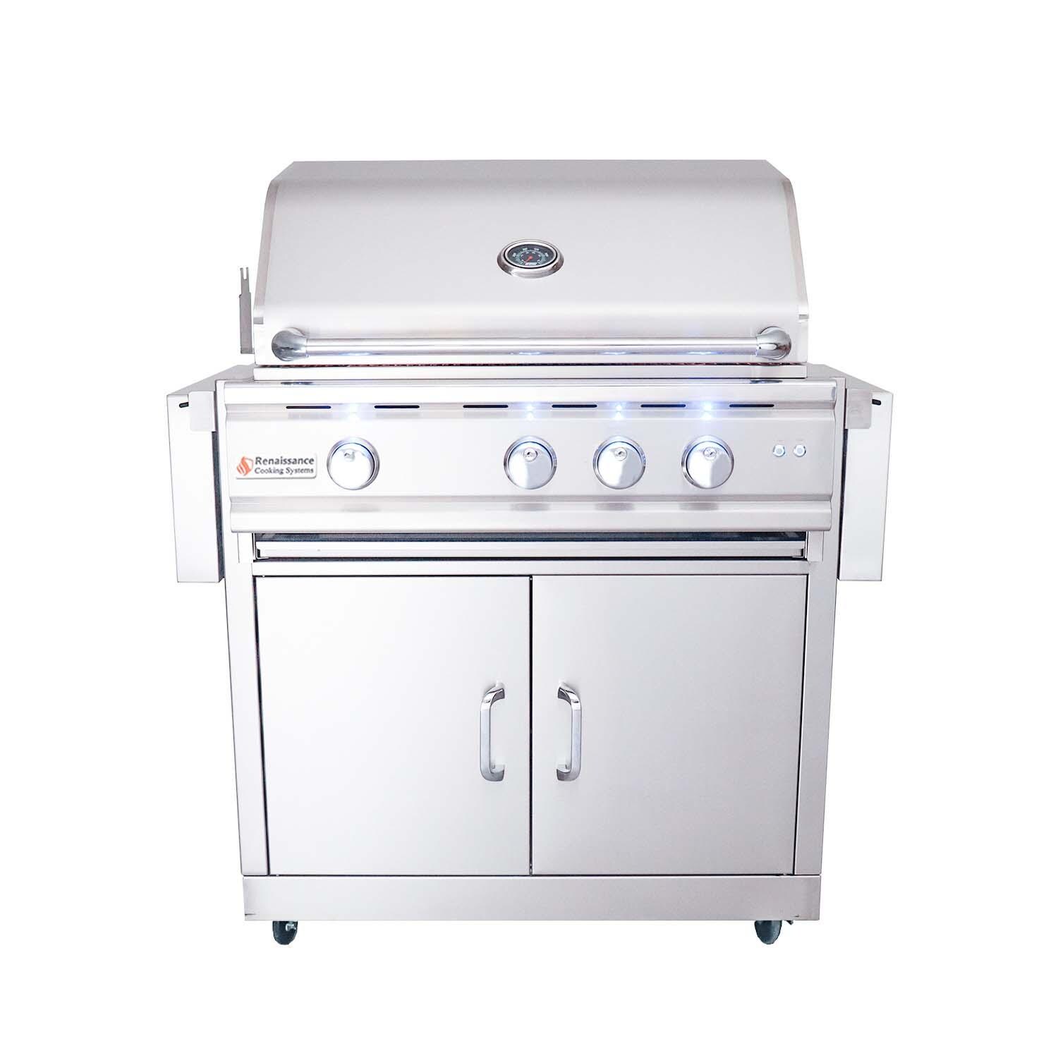 RCS RON30BLPCK Cutlass Pro 30 Inch Propane Grill - Front View Side Shelves Down - White Background thumbnail