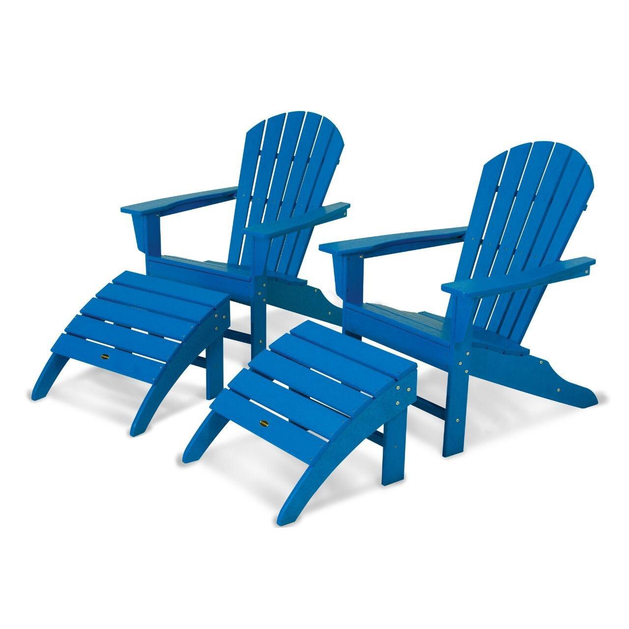 POLYWOOD South Beach 4 Piece Patio Adirondack Set - Pacific Blue - Front View thumbnail
