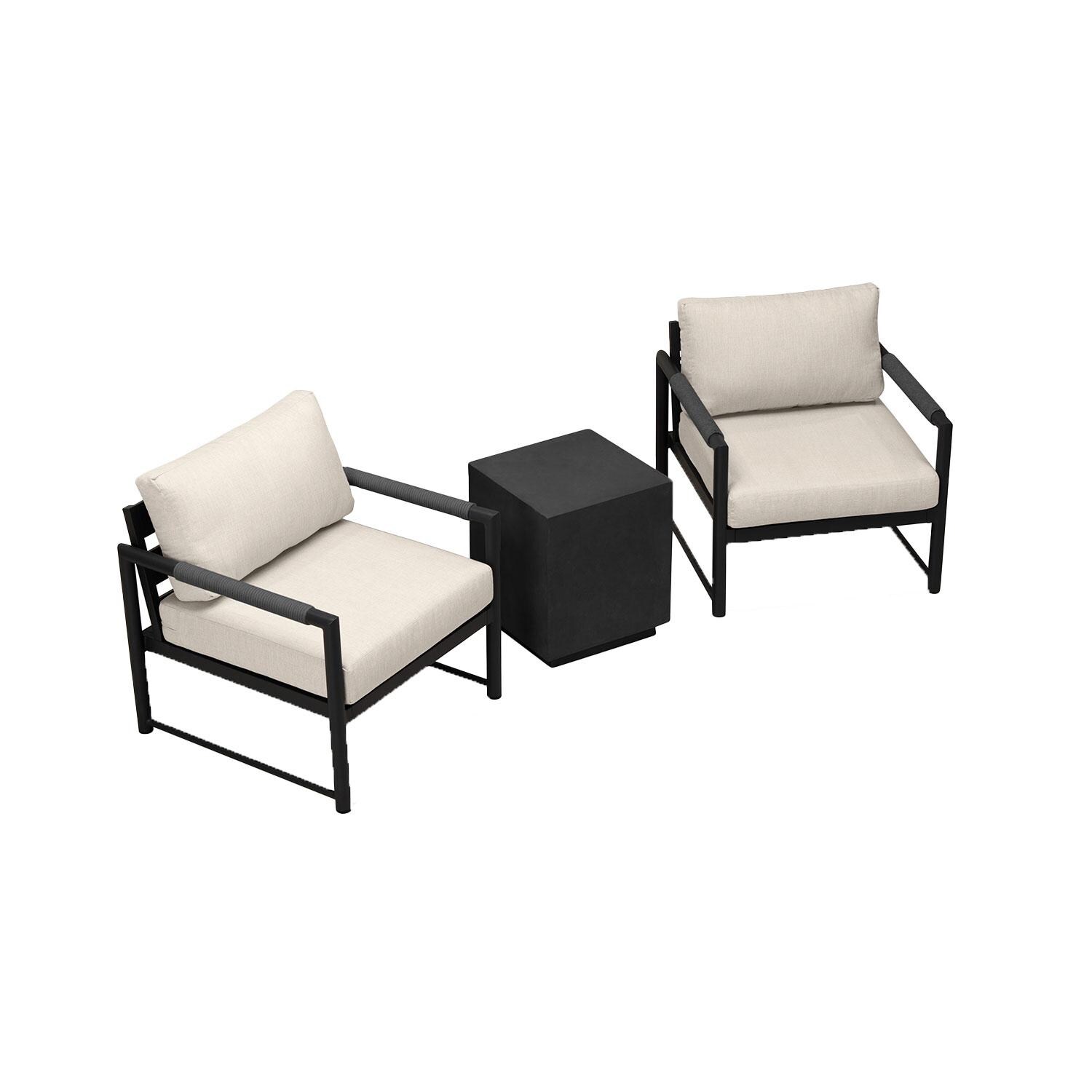 Lakeview AVEBAY-BK-CO-SET104-CF Avenue Bay Black/Carbon 3 Pc Chat Set - Canvas Flax - Overhead View - White Background thumbnail