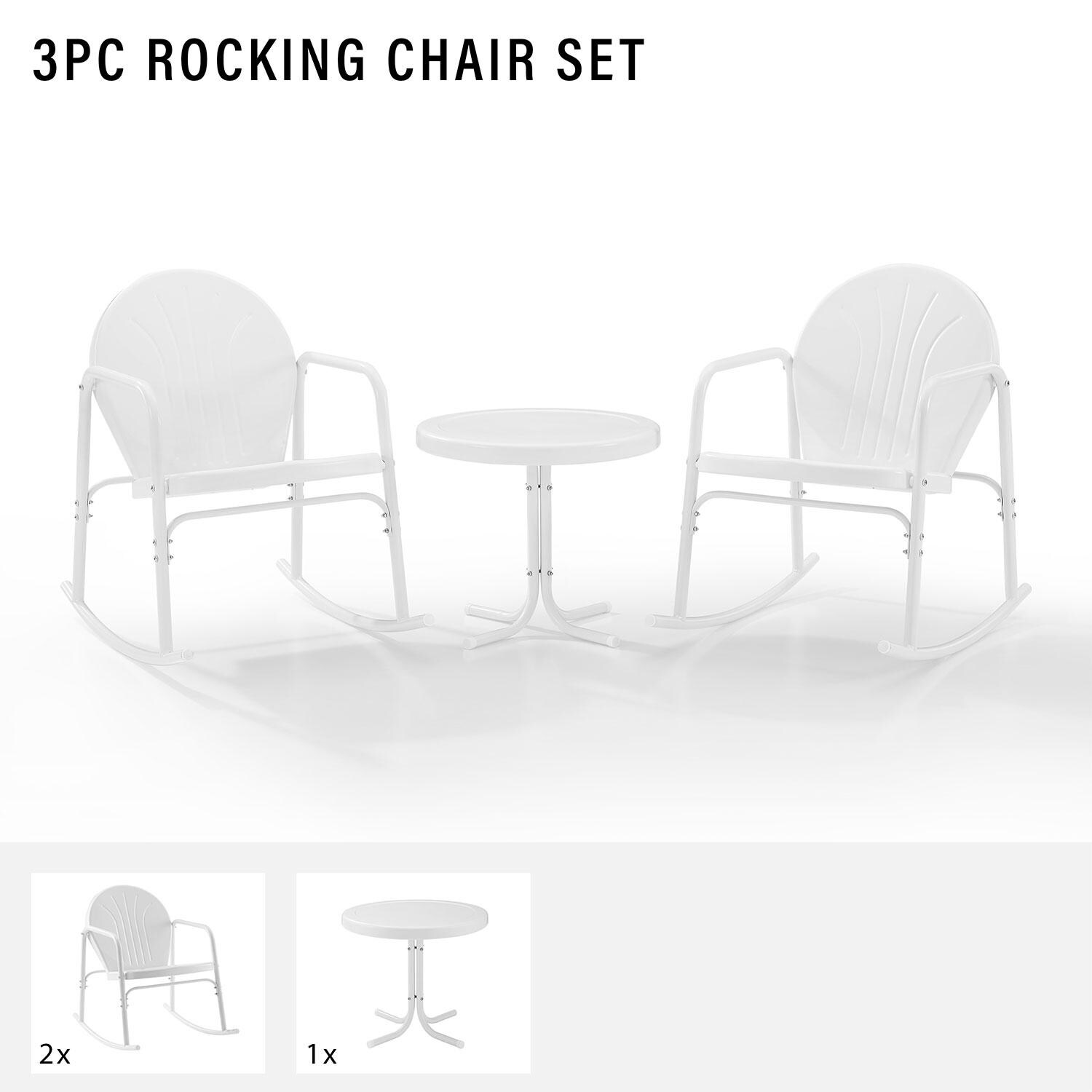 Ultimate Patio UP-32253WH 3Pc Retro Outdoor Rocking Chair Set in White Gloss - Included in Set (Two Chairs and Table) - Diagram thumbnail