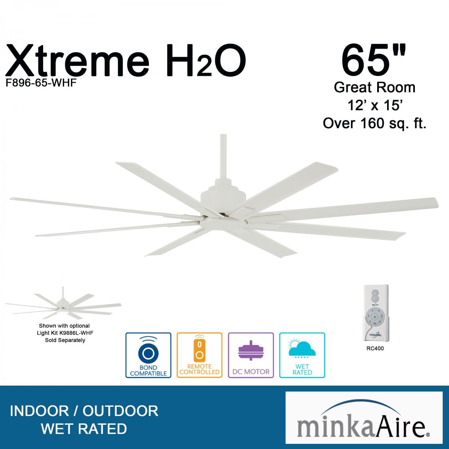 Minka-Aire F896-65-WHF Xtreme H2O 65-Inch 8-Blade Ceiling Fan in Flat White Finish w/ Flat White Blades - Overview thumbnail