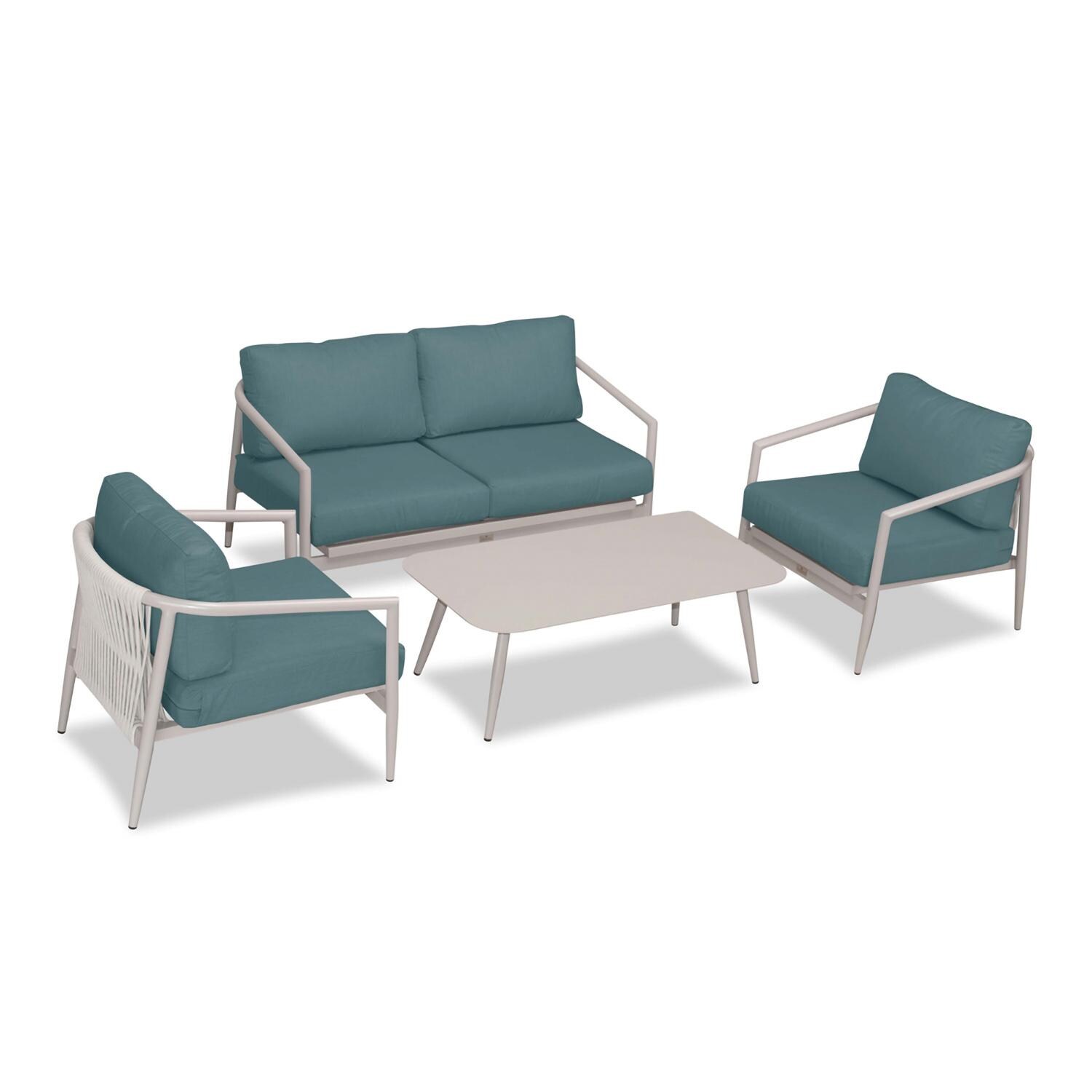Lakeview Midnight Cove 4 Pc Aluminum Loveseat Seating Set in Urban Stone/Carrera/Cast Lagoon - Top - White Background thumbnail