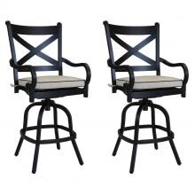 Monterey 2 Piece Aluminum Patio Bar Stool Set W/ Sunbrella Frequency Sand Cushions By Sunset West