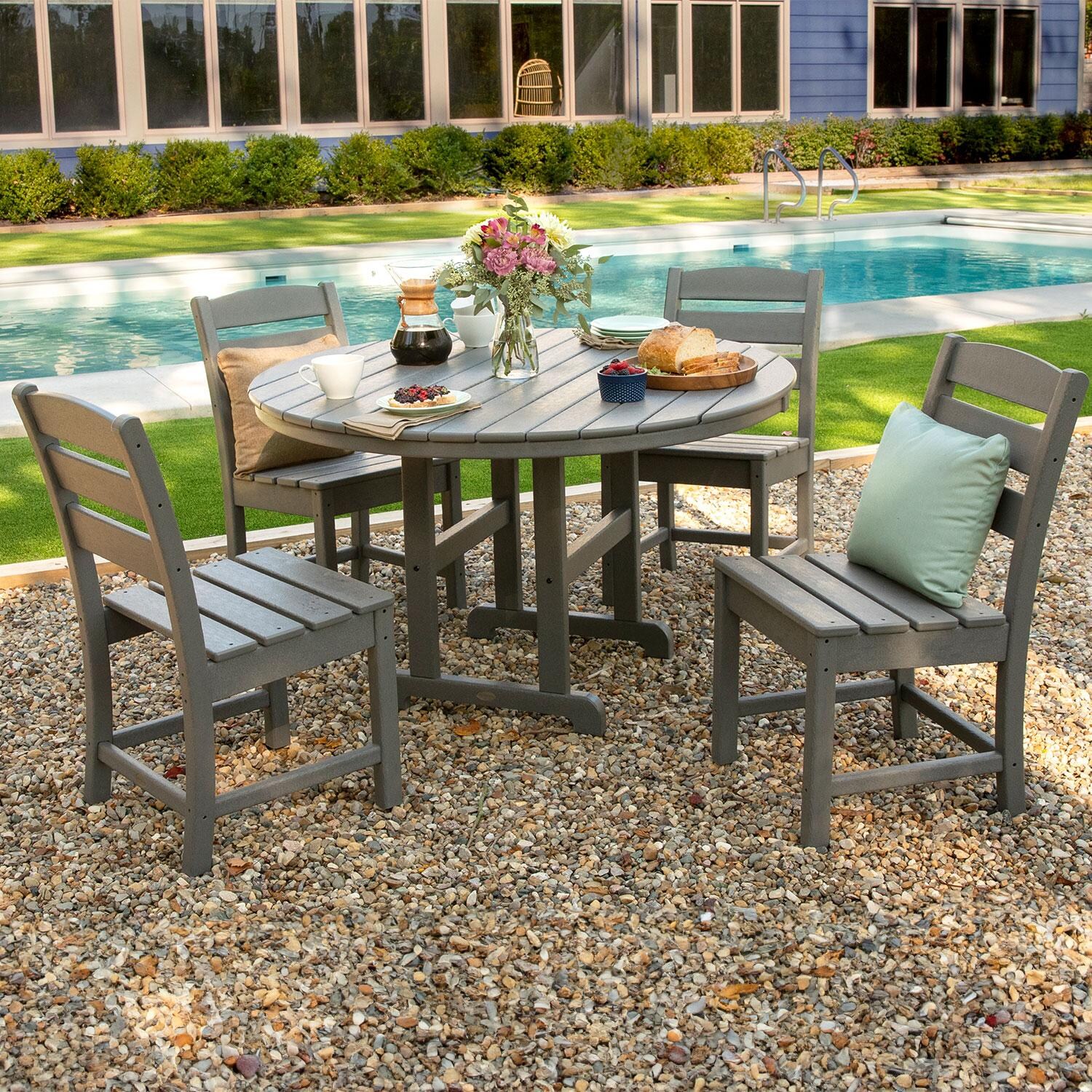 POLYWOOD PWS517-1-GY Lakeside 5-Piece Round Side Chair Dining Set - Slate Grey thumbnail