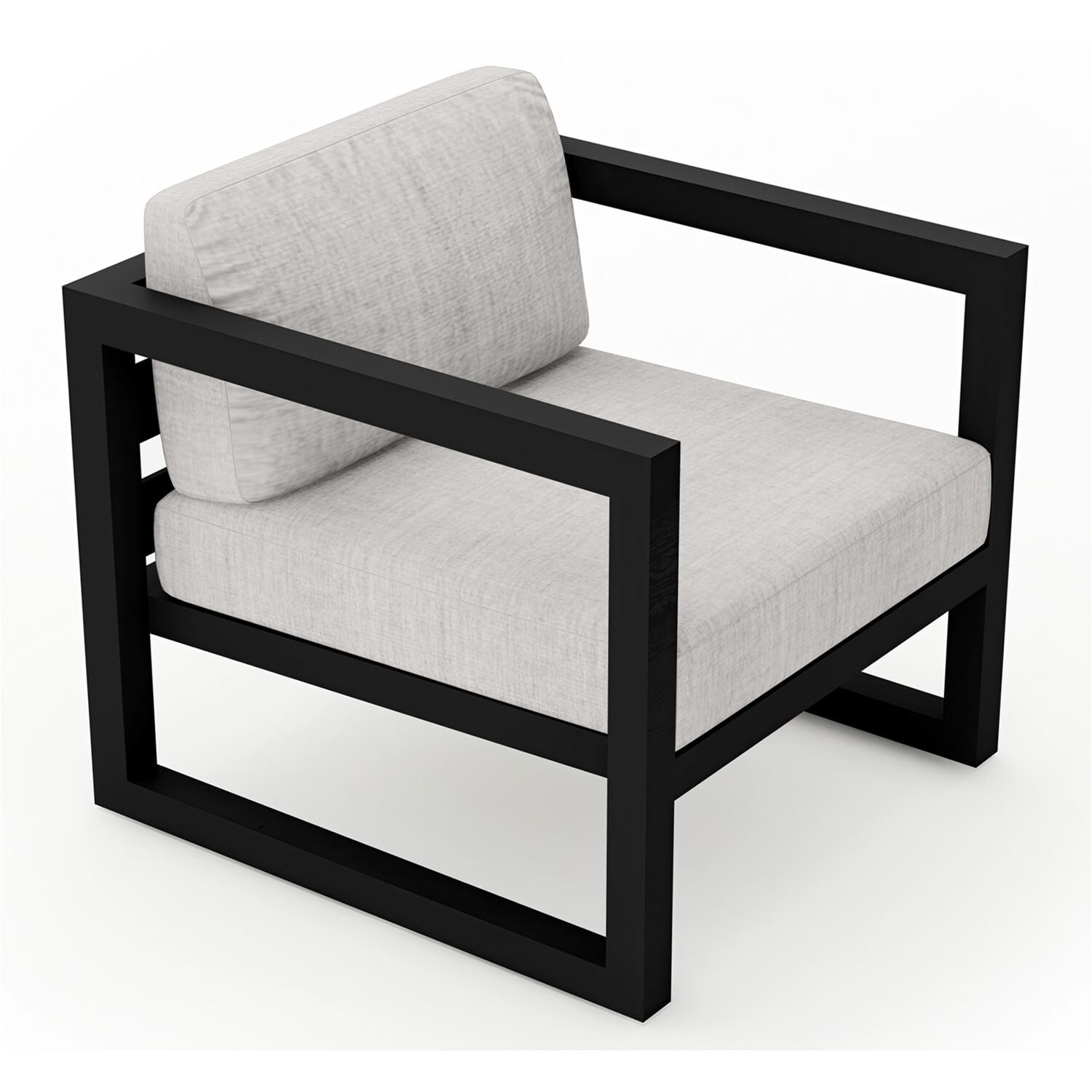 Lakeview MSTYCV-BK-CC-CS Misty Cove Aluminum Club Chair in Black w/Cast Silver Cushions by Lakeview Outdoor Designs - Angled Front - White Background thumbnail