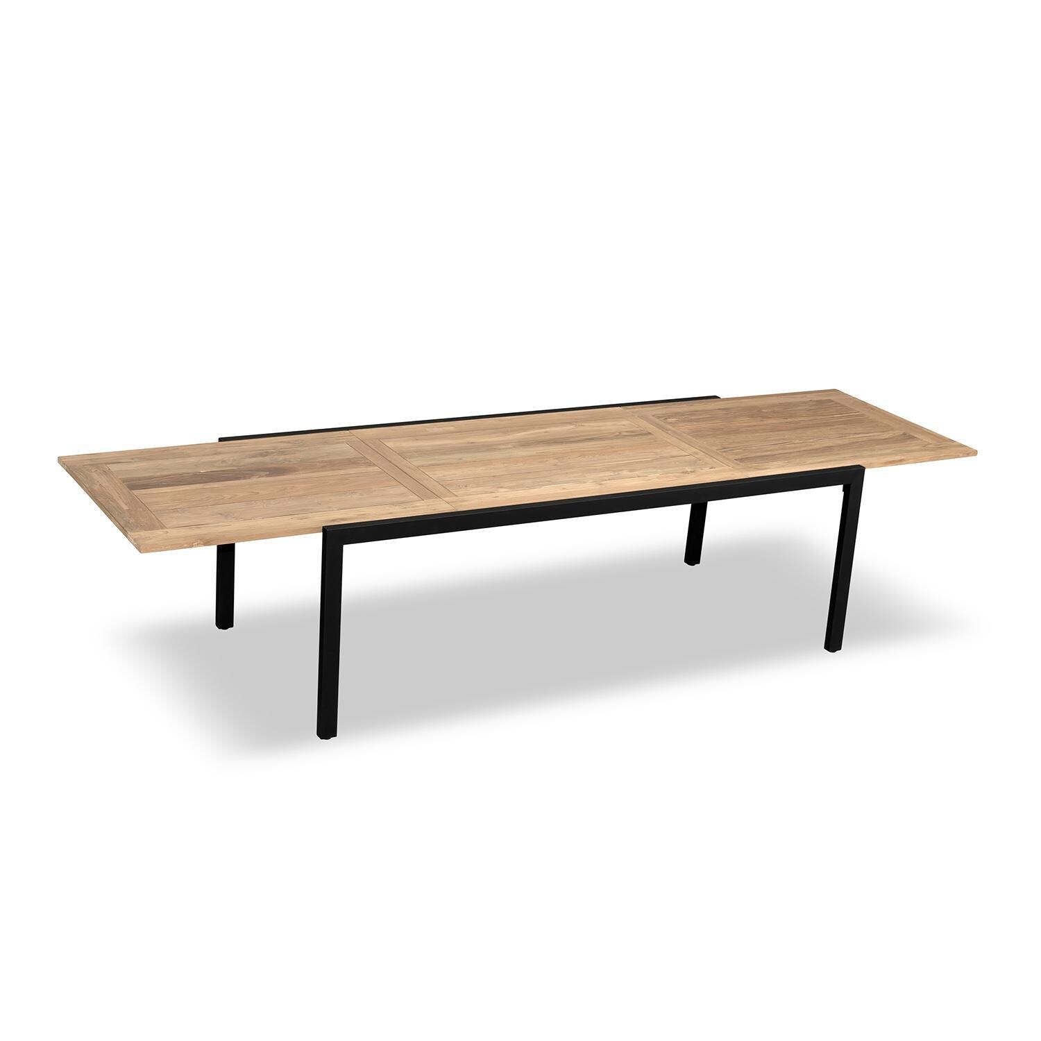 Chloe Bay 8 Seat Reclaimed Teak Dining Set in Black by Lakeview - Table Extended - White Background thumbnail