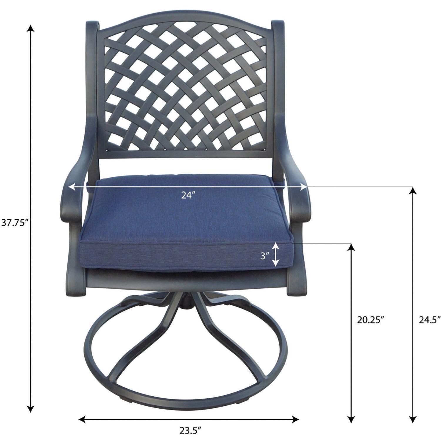 Darlee B/DL13-11PCDR-2350LE-N Nassau 11 Pc Cast Aluminum Dining Set w/ Rocker in Antique Bronze w/ Navy Cushions - Swivel Rocker Dimensions - Dimensional thumbnail