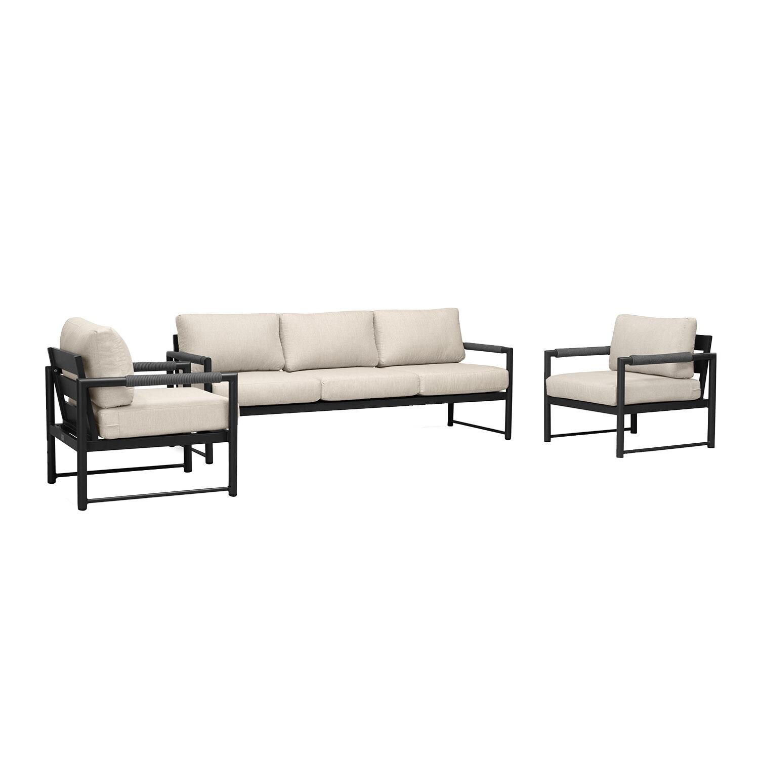 Lakeview AVEBAY-BK-CO-SET141-CF Avenue Bay Black/Carbon 3 Pc Sofa Club Chair Set - Canvas Flax - Angled - White Background thumbnail