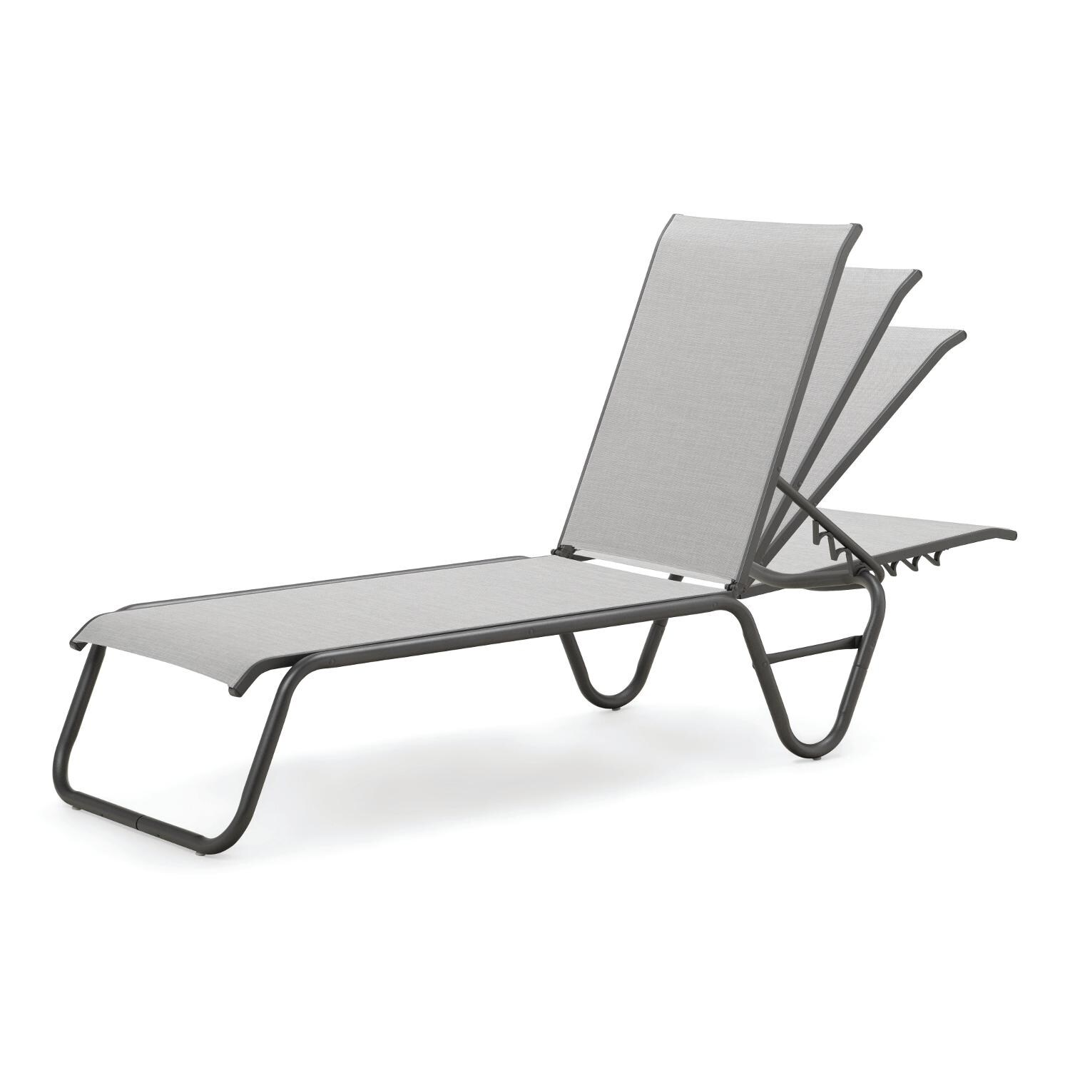 Gardenella Sling Four-Position Lay Flat Stacking Armless Chaise - Back Positions - Textured Graphite/Alloy thumbnail