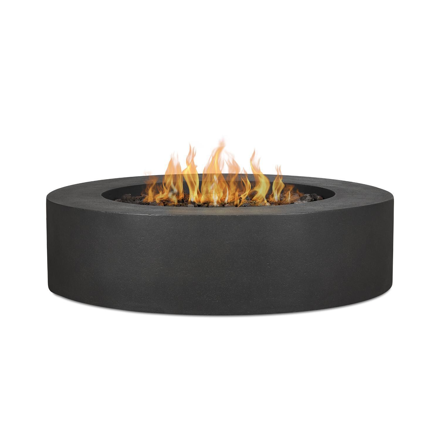 Hillview Bay 2715LP-CBN 43 Inch Round Glass Fiber Reinforced Concrete Propane Fire Pit Table in Carbon by BBQGuys Signature - On - White Background thumbnail