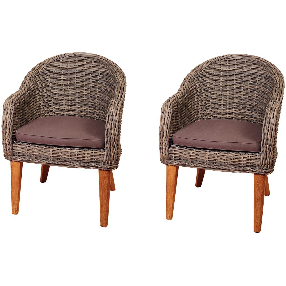 Amazonia SC 2GUAM Brynwood 2-Person Wicker Patio Arm Chair Set W/ Teak Legs thumbnail