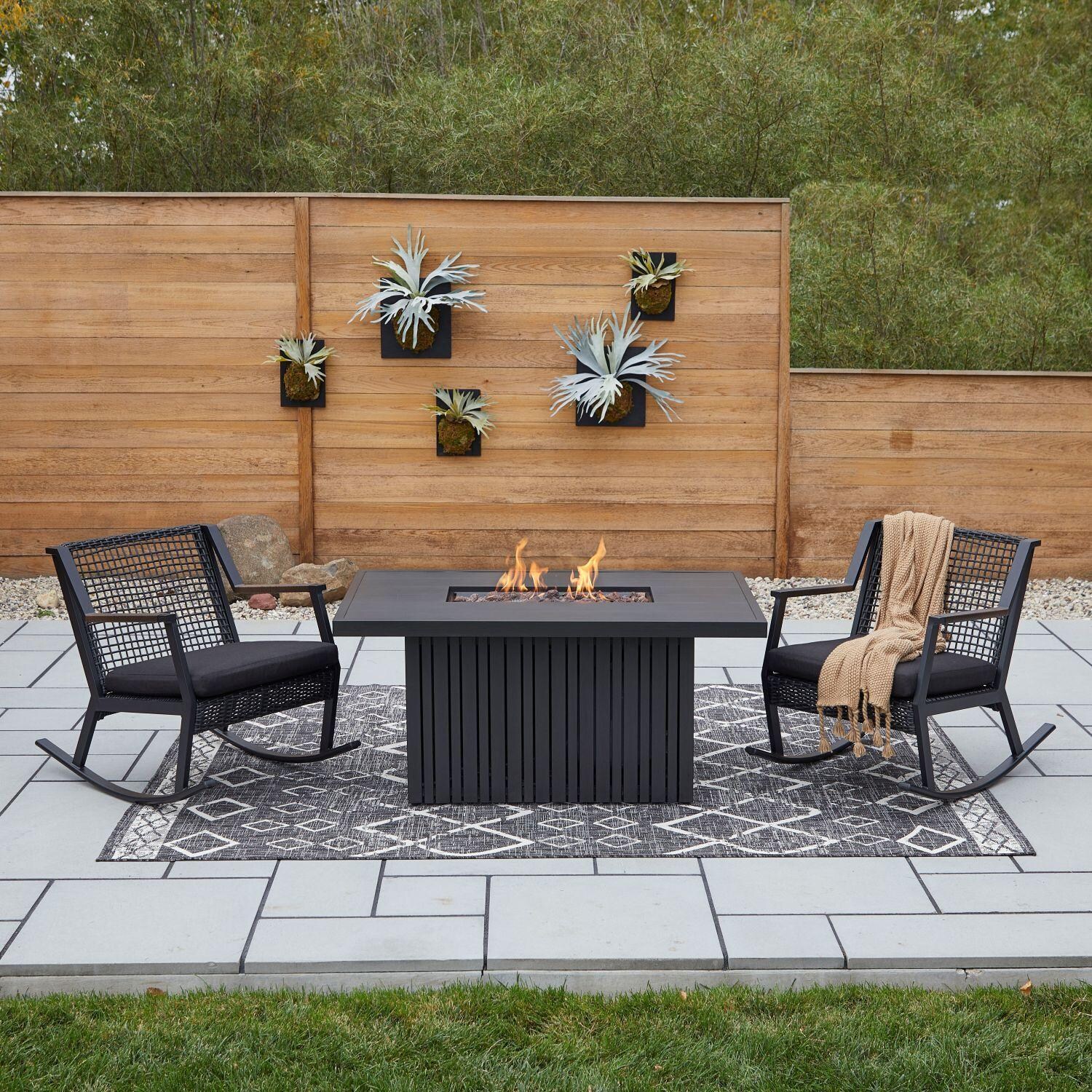 Rustic Bay 3 Pc Aluminum Fire Pit Seating Set W/ Rocking Club Chairs in Black Coral by Lakeview Outdoor Designs - Lifestyle thumbnail