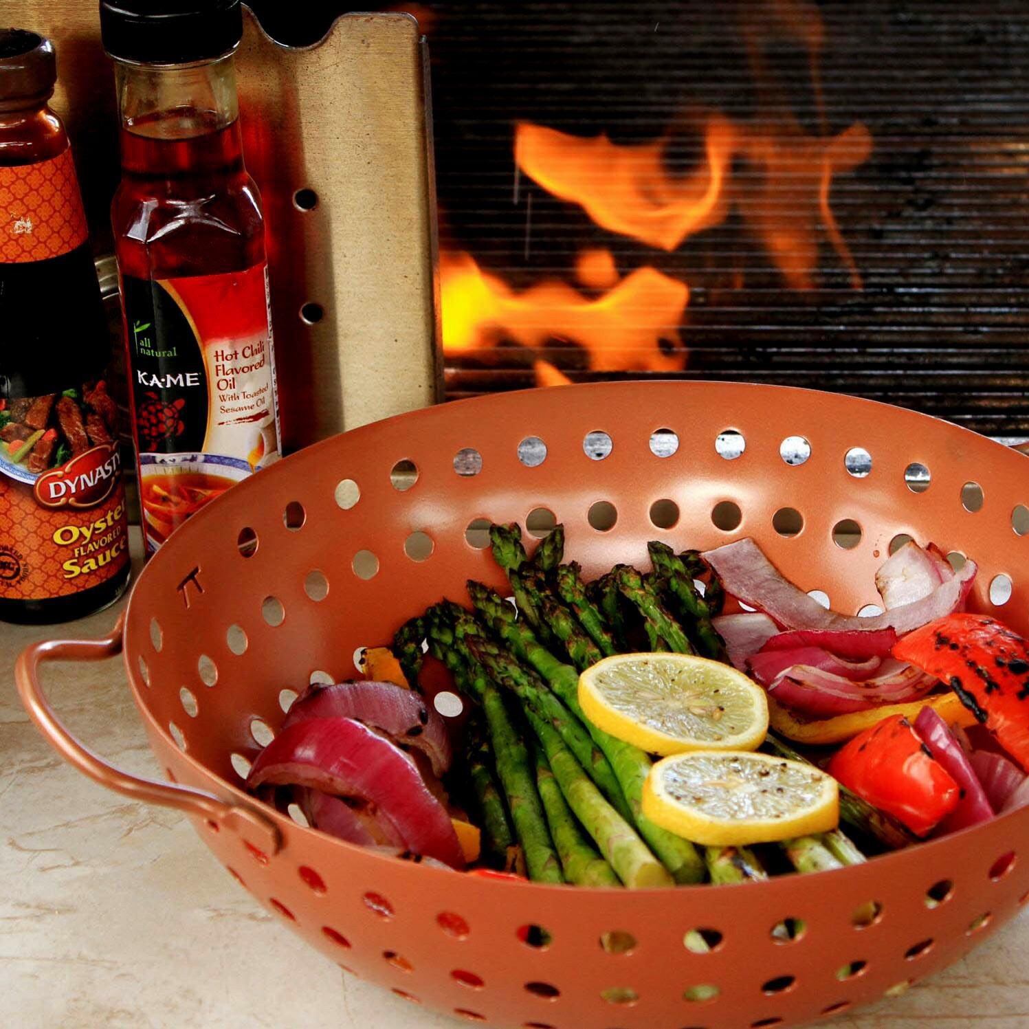 10-Inch Diameter Copper Non-Stick Round Grill Wok