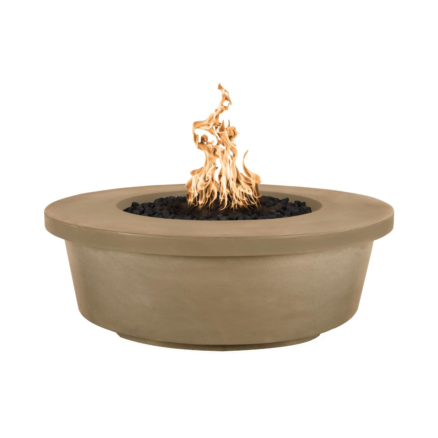 Tempe 48 Inch Round GFRC Propane Fire Pit Table in Brown by The Outdoor Plus