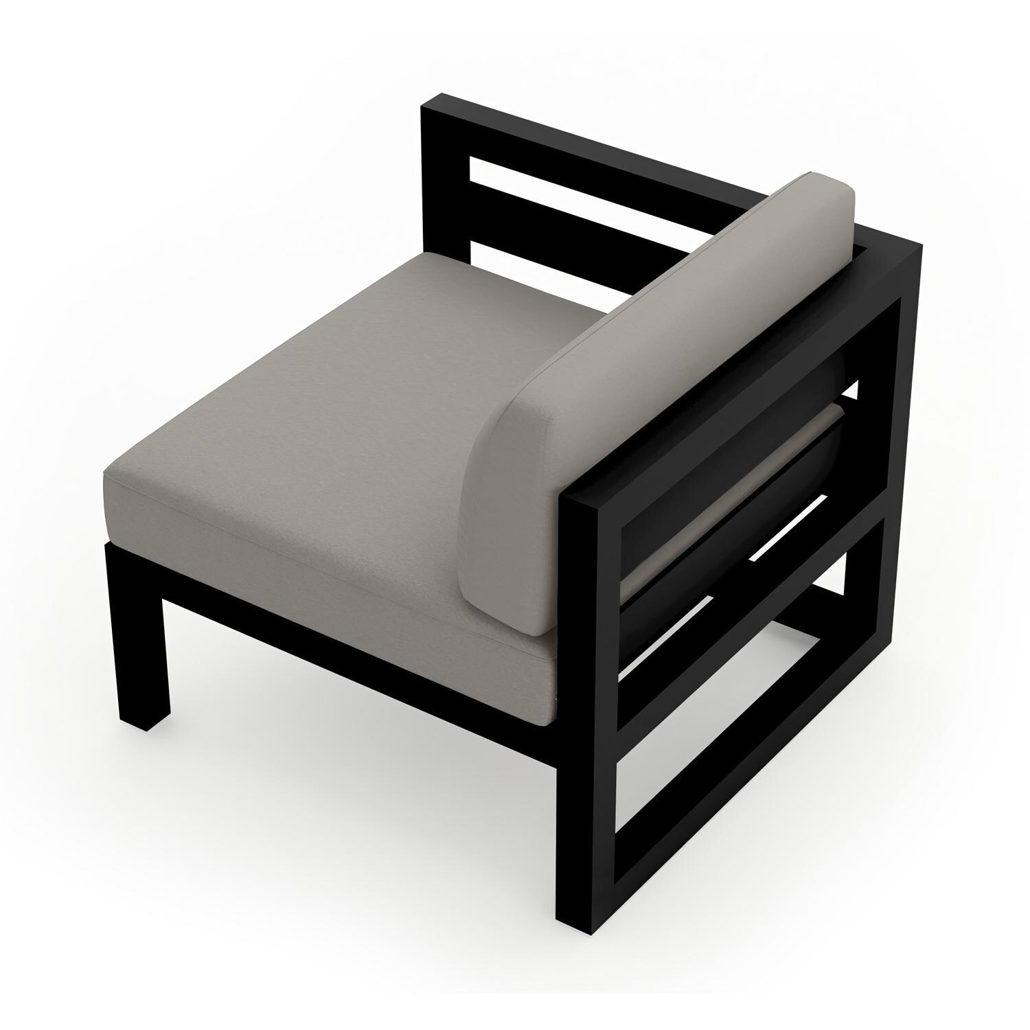 Lakeview MSTYCV-BK-LAS-CC Misty Cove Aluminum Left Arm Club Chair in Black w/Canvas Charcoal Cushions by Lakeview Outdoor Designs - Angled Back - White Background thumbnail