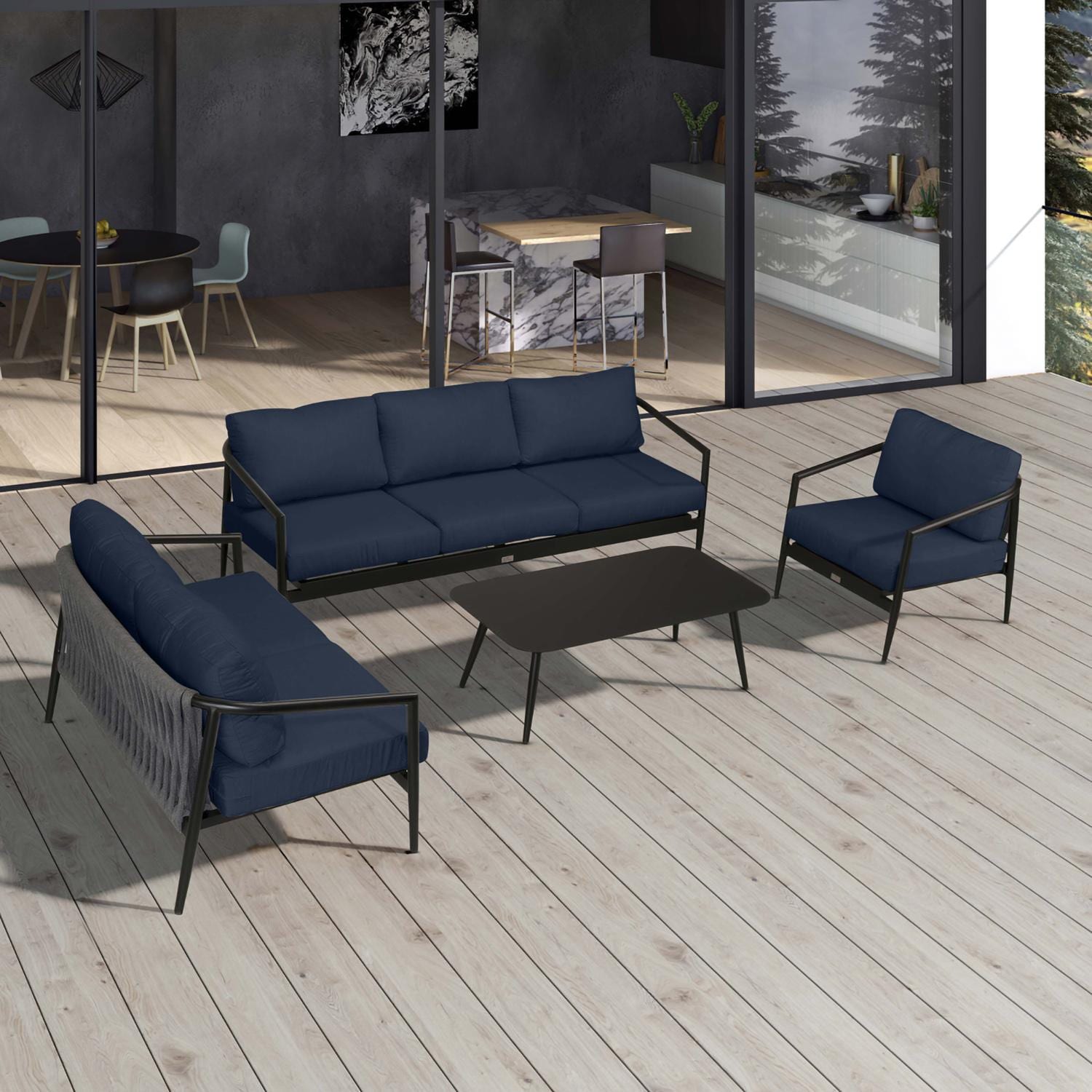 Lakeview Midnight Cove 4 Pc Aluminum Sofa Loveseat Seating Set in Black/Carbon/Spectrum Indigo - Top - Lifestyle thumbnail