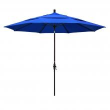 California Umbrella 11 Ft. Octagonal Aluminum Collar Tilt Patio Umbrella W/ Crank Lift & Fiberglass Ribs - Bronze Frame / Sunbrella Canvas Pacific Blue Canopy