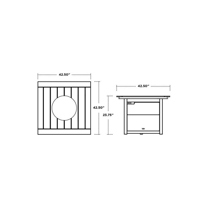 POLYWOOD Sand Palm Coast 5-Piece Adirondack Chair Conversation Set w/ Fire Pit Table - Table Dimensions thumbnail