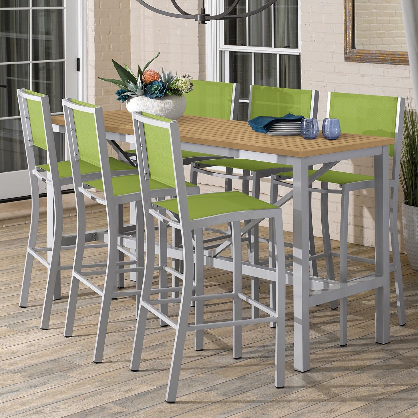 Travira 7 Piece Aluminum Patio Bar Set W/ 72 X 30 Inch Rectangular Tekwood Natural Table By Oxford Garden - Go Green Sling