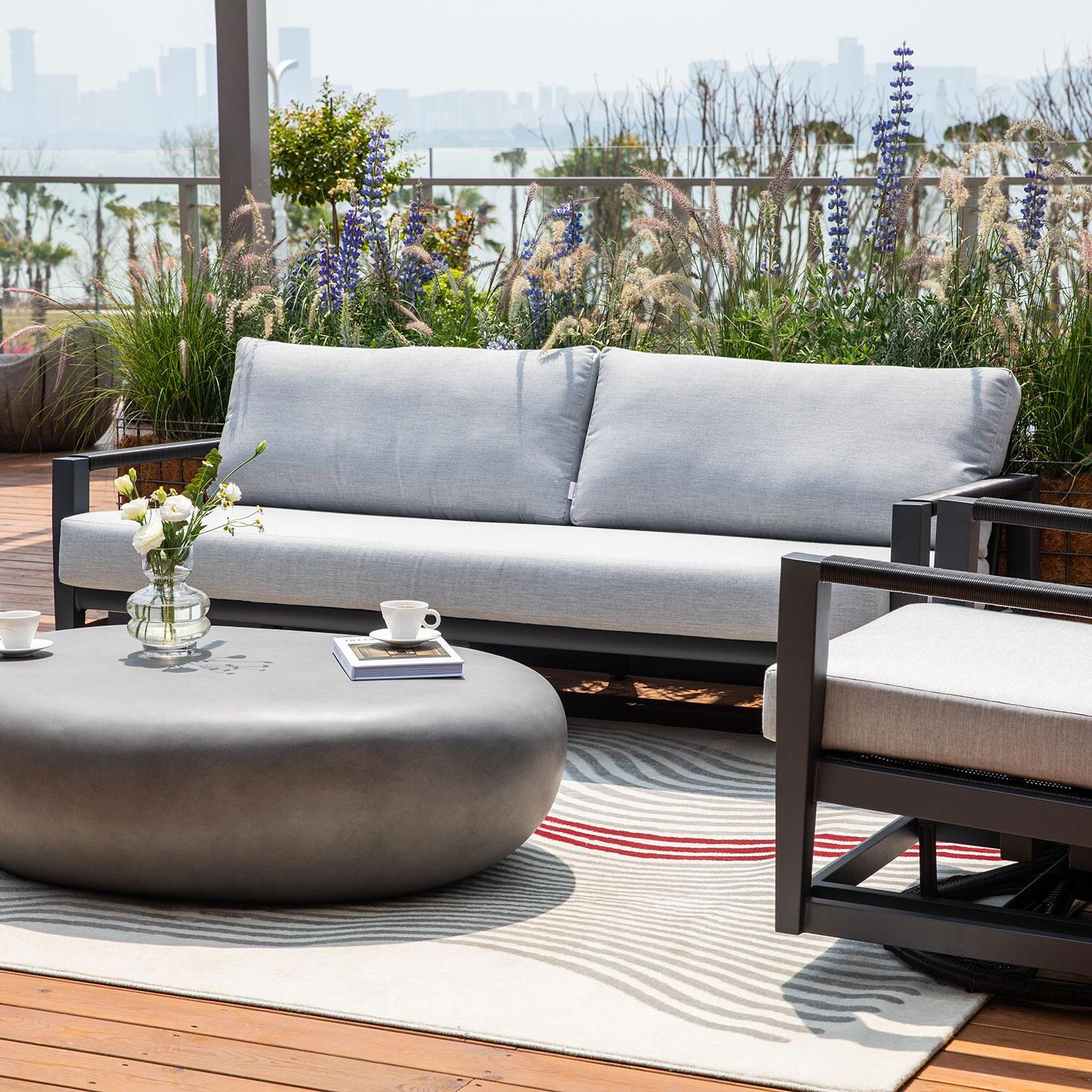 Elementi OS-2506T Laguna Outdoor Aluminum Sofa w/ Sunbrella Cushions - Patio - Shown w/ Patio Furniture (Not Included) - Lifestyle thumbnail