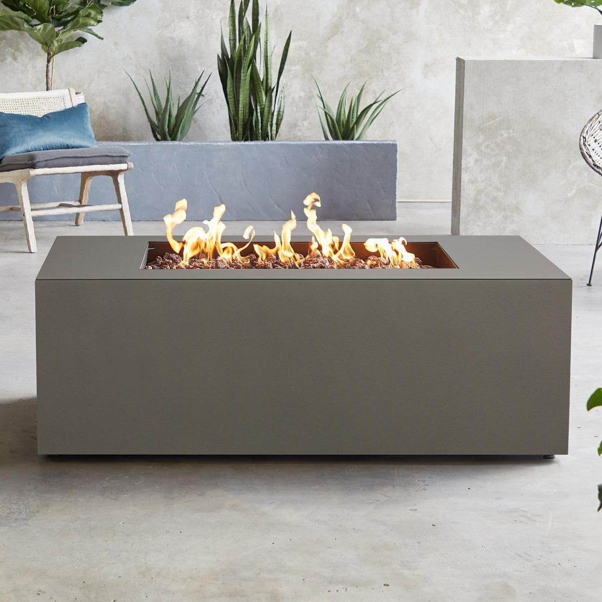 Covewood 58 Inch Rectangular Aluminum Natural Gas Fire Pit in Cloud Gray by BBQGuys Signature (Ships Propane w/ Conversion Kit) - Lifestyle thumbnail