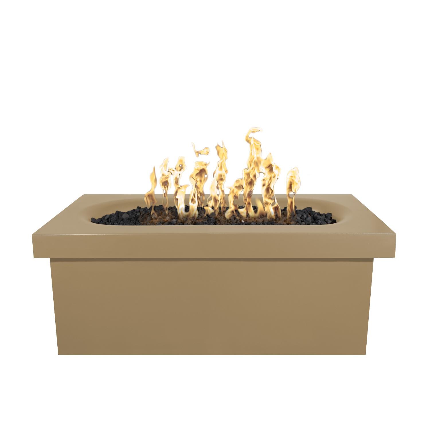 Ramona 60 Inch Rectangular GFRC Propane Fire Pit Table in Brown by The Outdoor Plus