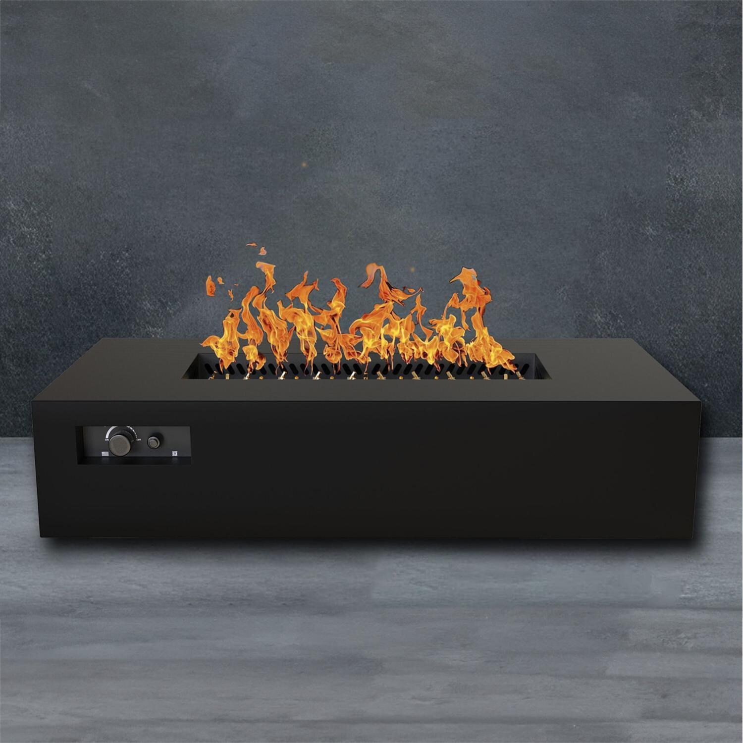 AON 72 x 38 Inch Rectangular Powder Coated Steel Propane Fire Pit Table in Black By Warming Trends - Fire - Detail thumbnail