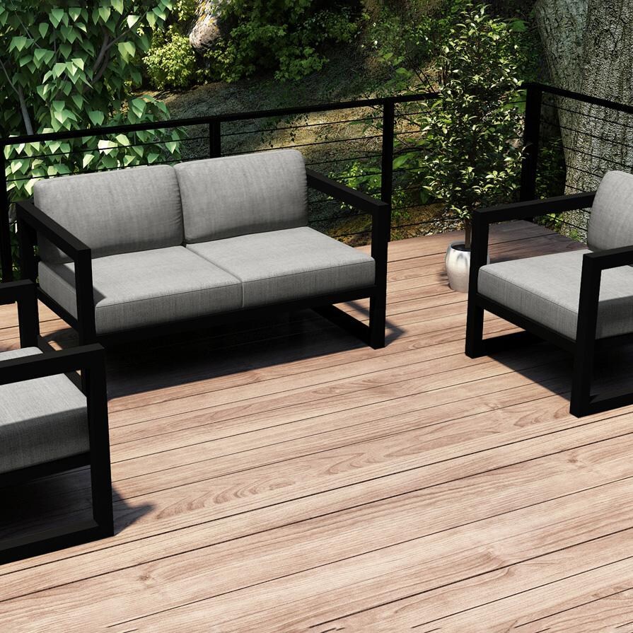 Misty Cove 3 Pc Aluminum Seating Set in Black/Cast Silver by Lakeview Outdoor Designs
