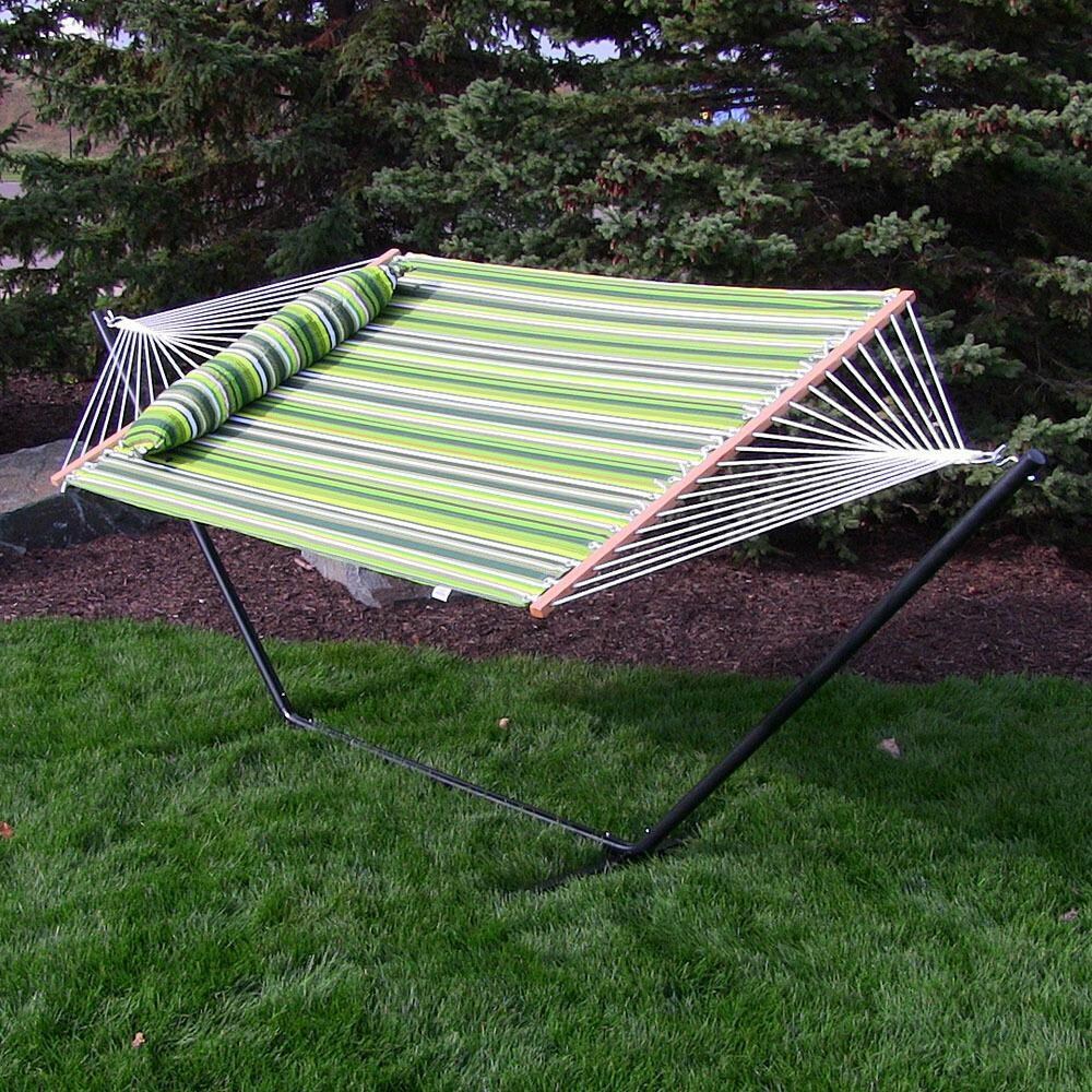 Ultimate Patio Quilted Double Hammock w/ 12-Foot Stand - Melon Stripe - Lifestyle thumbnail