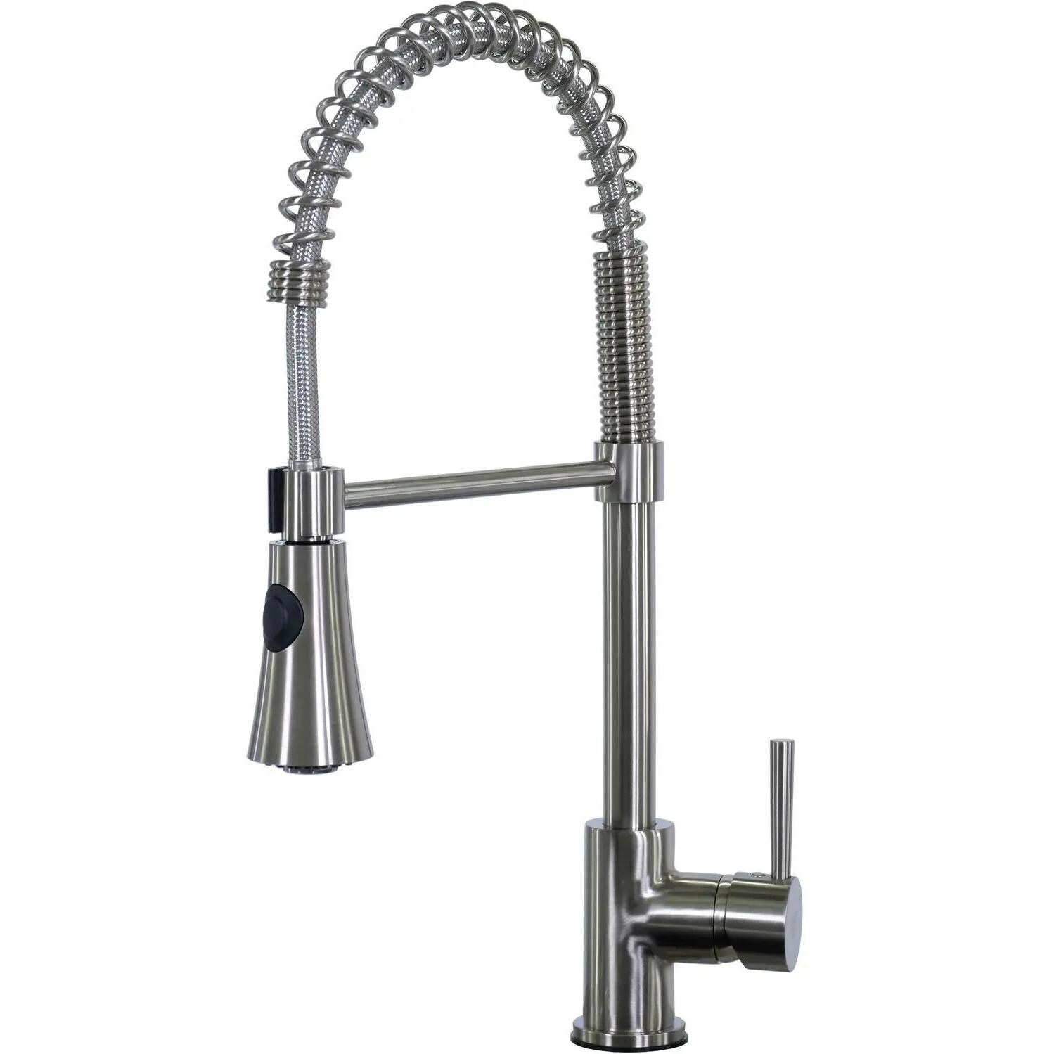 BBQGuys Signature BBQ-AP3322S-RD + BBQ-N88502B5-BN 33 X 22 Outdoor Rated Stainless Steel Farmhouse Sink W/ Pull-Down Coil Spring Hot/Cold Faucet Sink Grid & Strainer - Faucet thumbnail