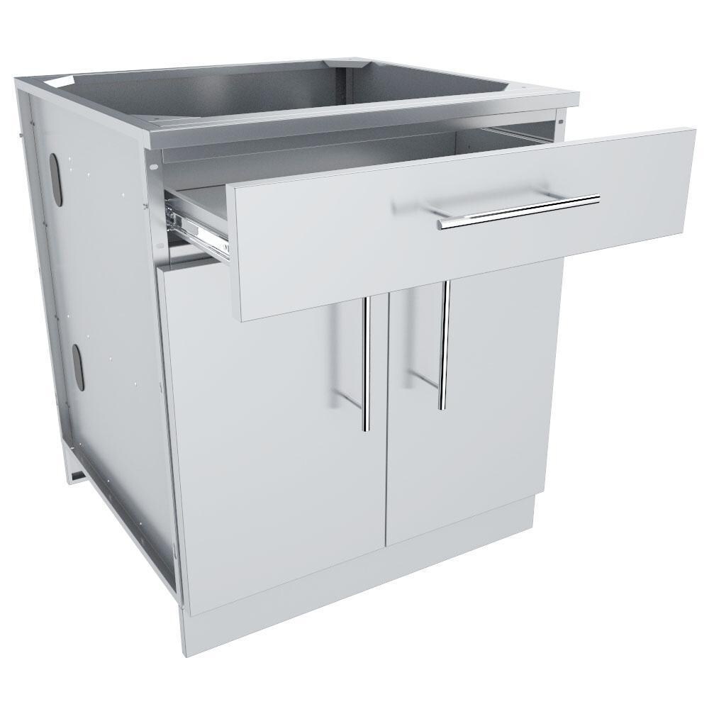 Sunstone SBC30CDD 30-in Outdoor Kitchen Double Door and Drawer Island Cabinet - Shown With Storage Drawer Open - White Background thumbnail