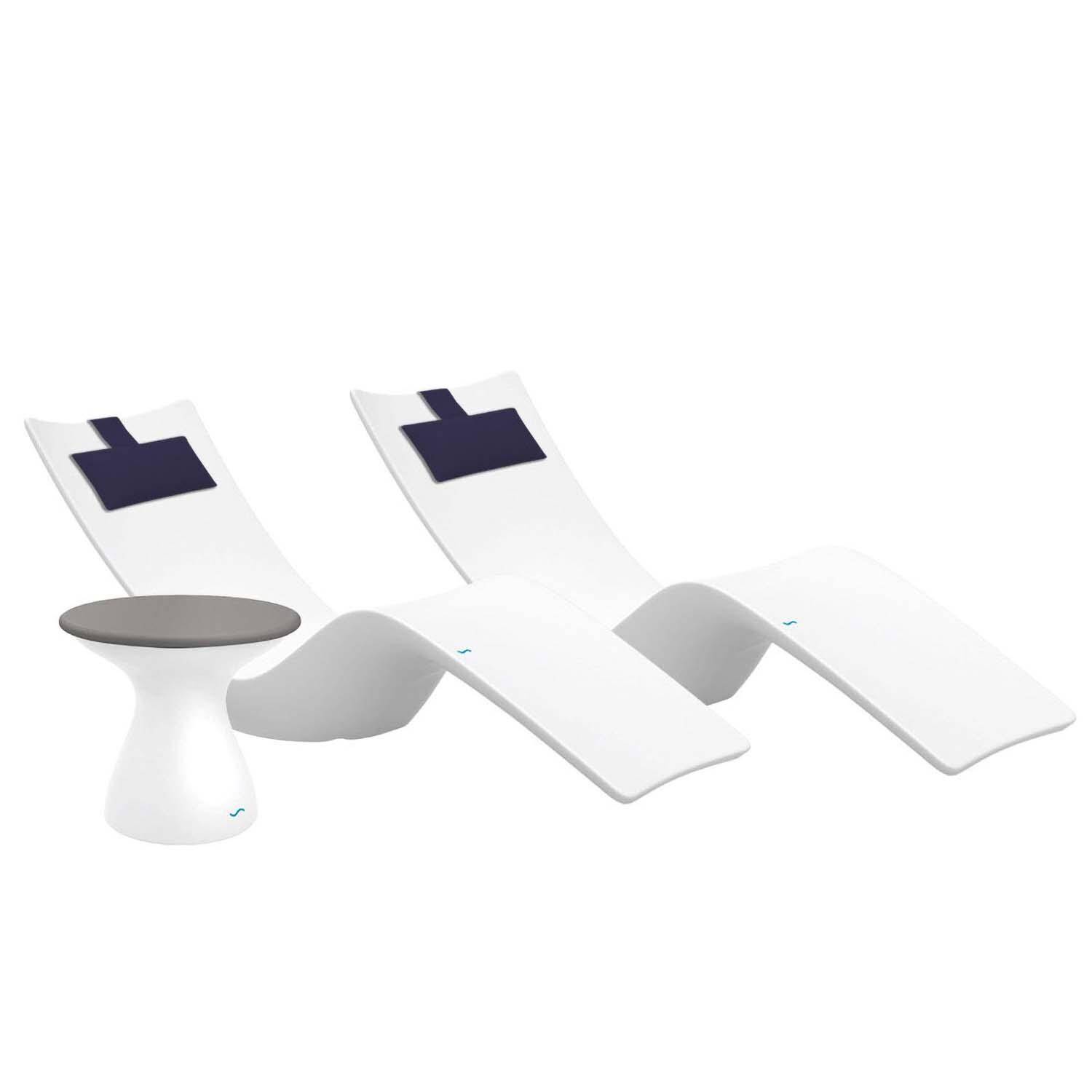Ledge Lounger Autograph Chaise Lounge (Set of 2) W/Side Table - White W/Gray Lid & Captain Navy Pillow - White Background thumbnail