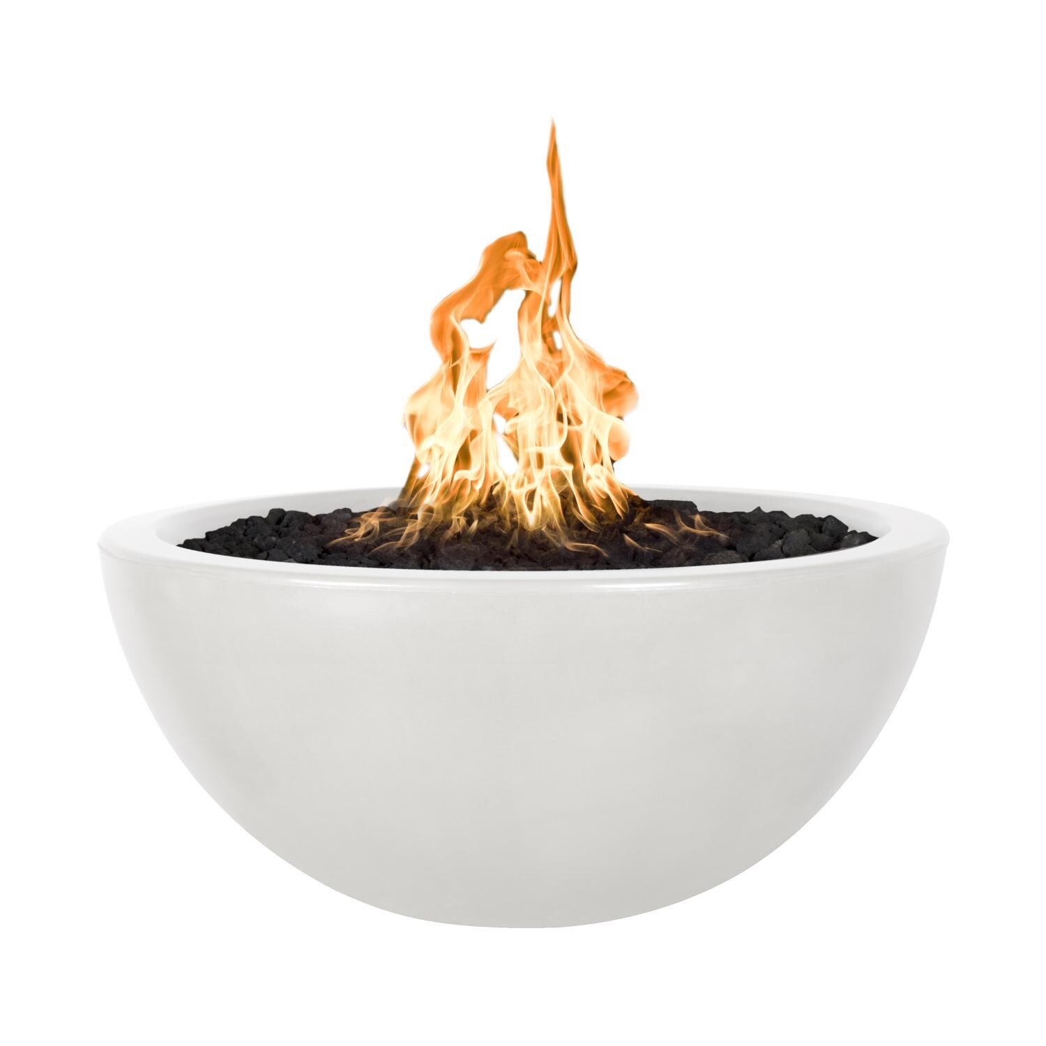 Luna 30-in Round GFRC Propane Fire Pit in Limestone by The Outdoor Plus