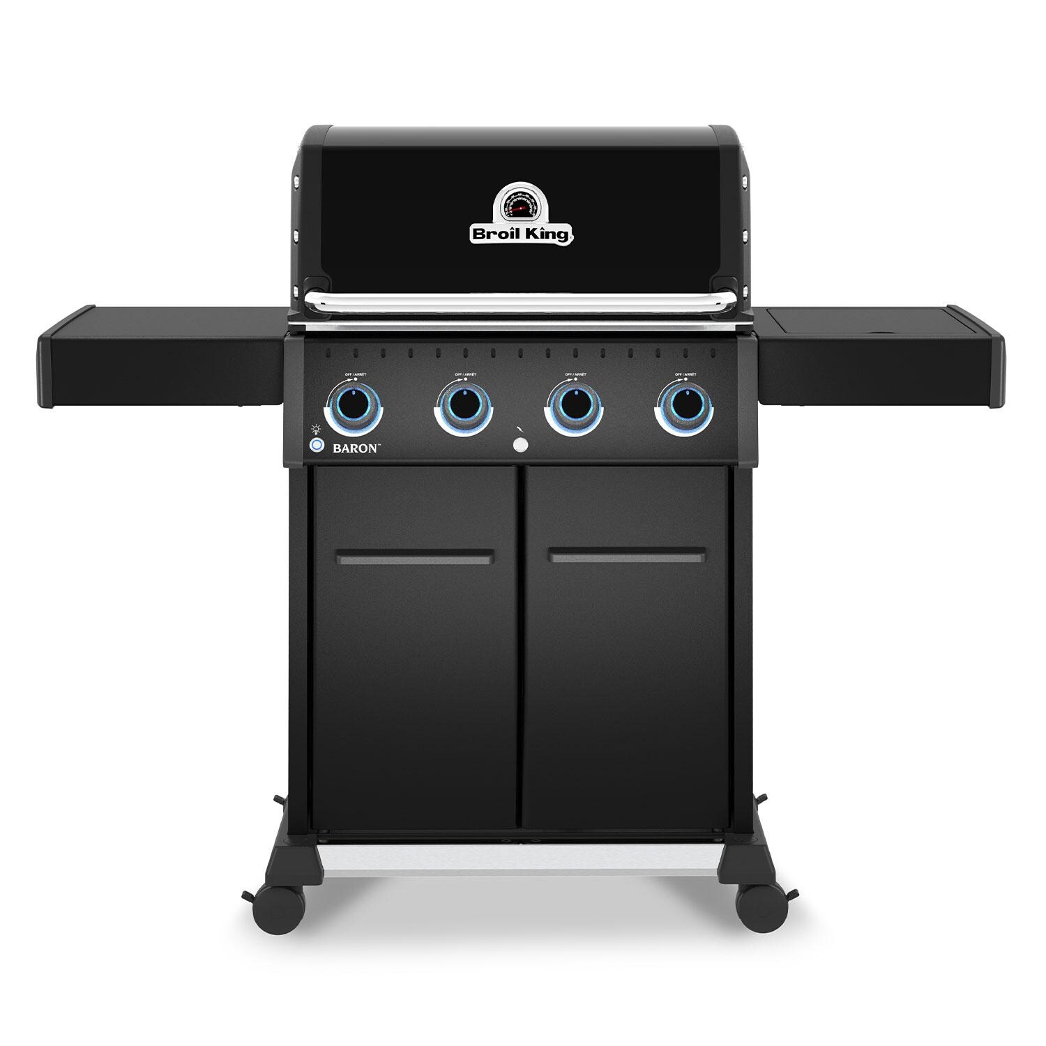 Broil King 674114 Baron 420 Pro Shadow 4 Burner Propane Grill - Black - Lid Closed - Front View - White Background thumbnail
