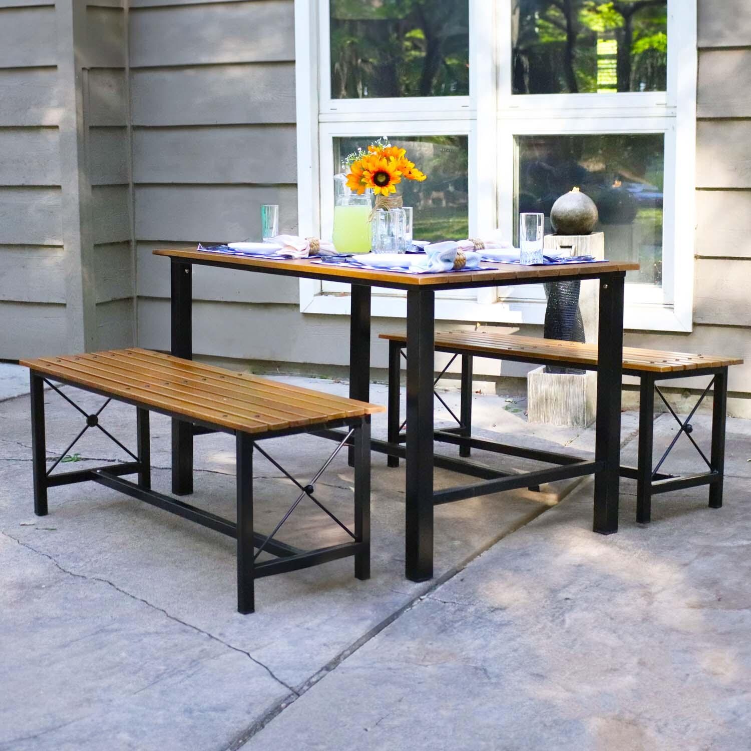 3 Pc Steel Dining Set in European Chestnut by Ultimate Patio