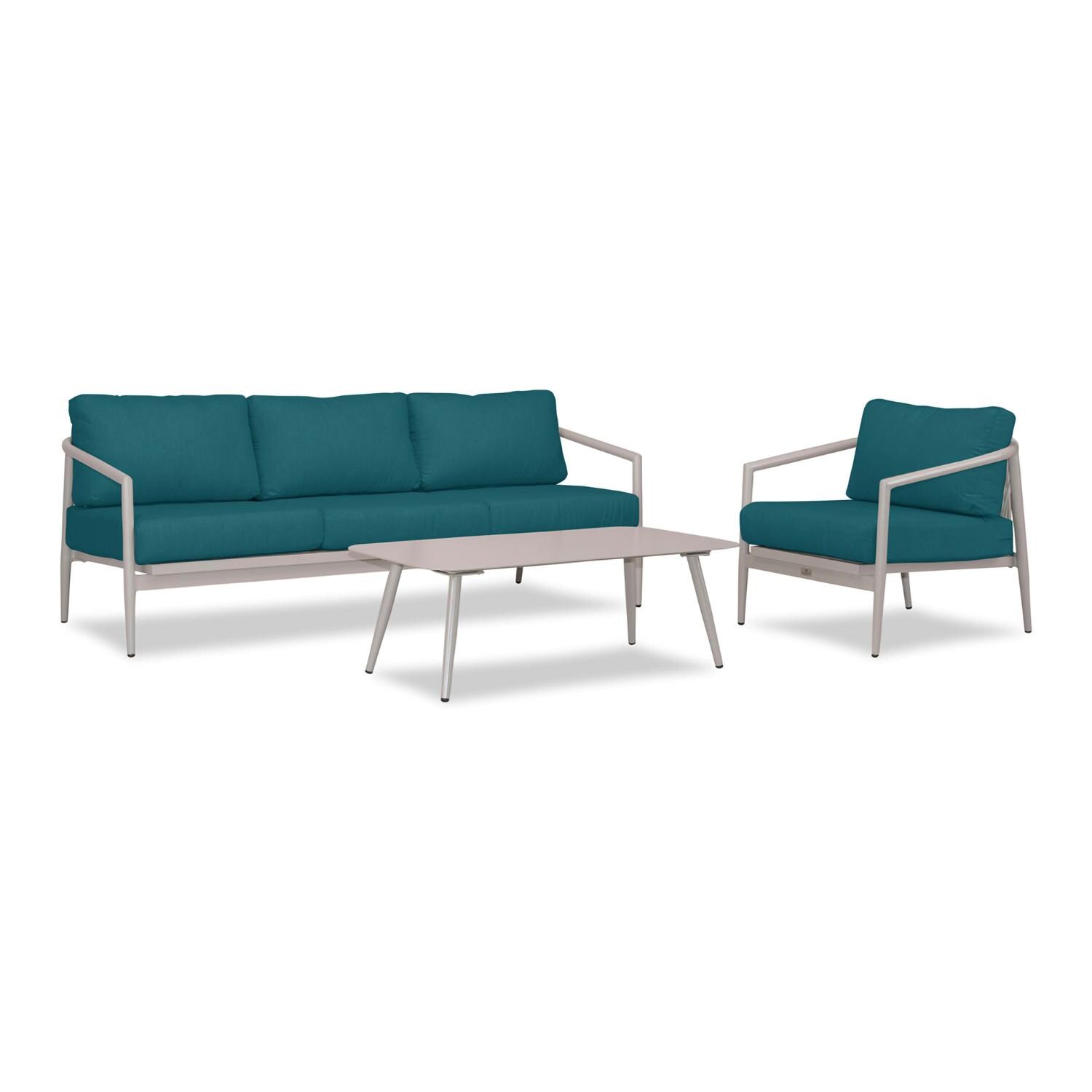 Lakeview Midnight Cove 3 Pc Aluminum Sofa Seating Set in Urban Stone/Carrera/Spectrum Peacock - Angled - White Background thumbnail