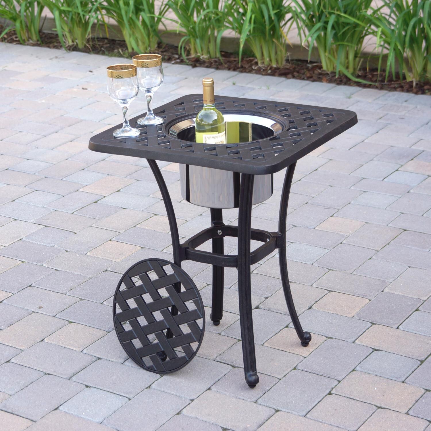 Darlee Charleston 3 Piece Cast Aluminum Patio Bistro Set W/ Ice Bucket Insert & Spicy Chili Cushions - Ice Bucket Insert thumbnail