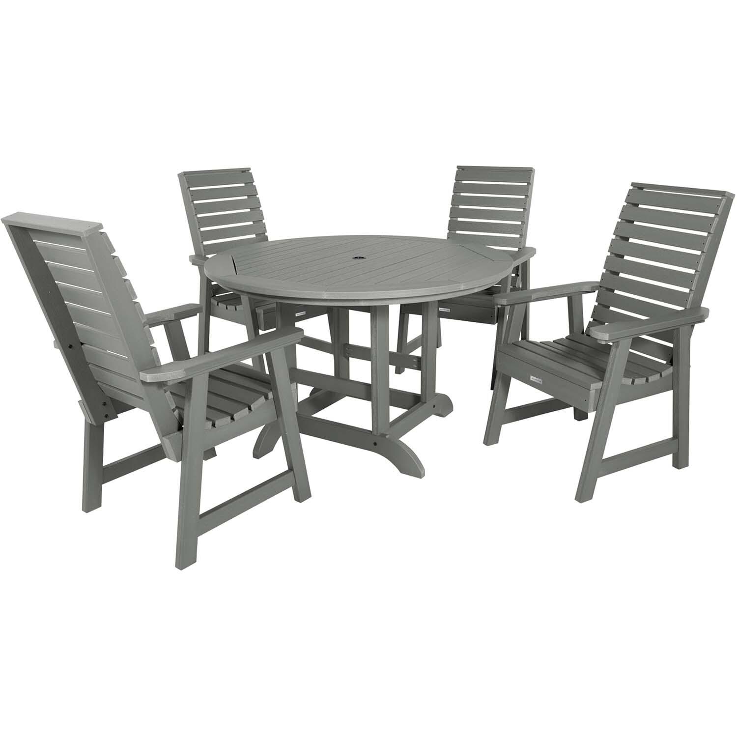 Elm Pointe 5 Pc Recycled Plastic Dining Set in Coastal Teak by Lakeview Outdoor Designs - White Background thumbnail