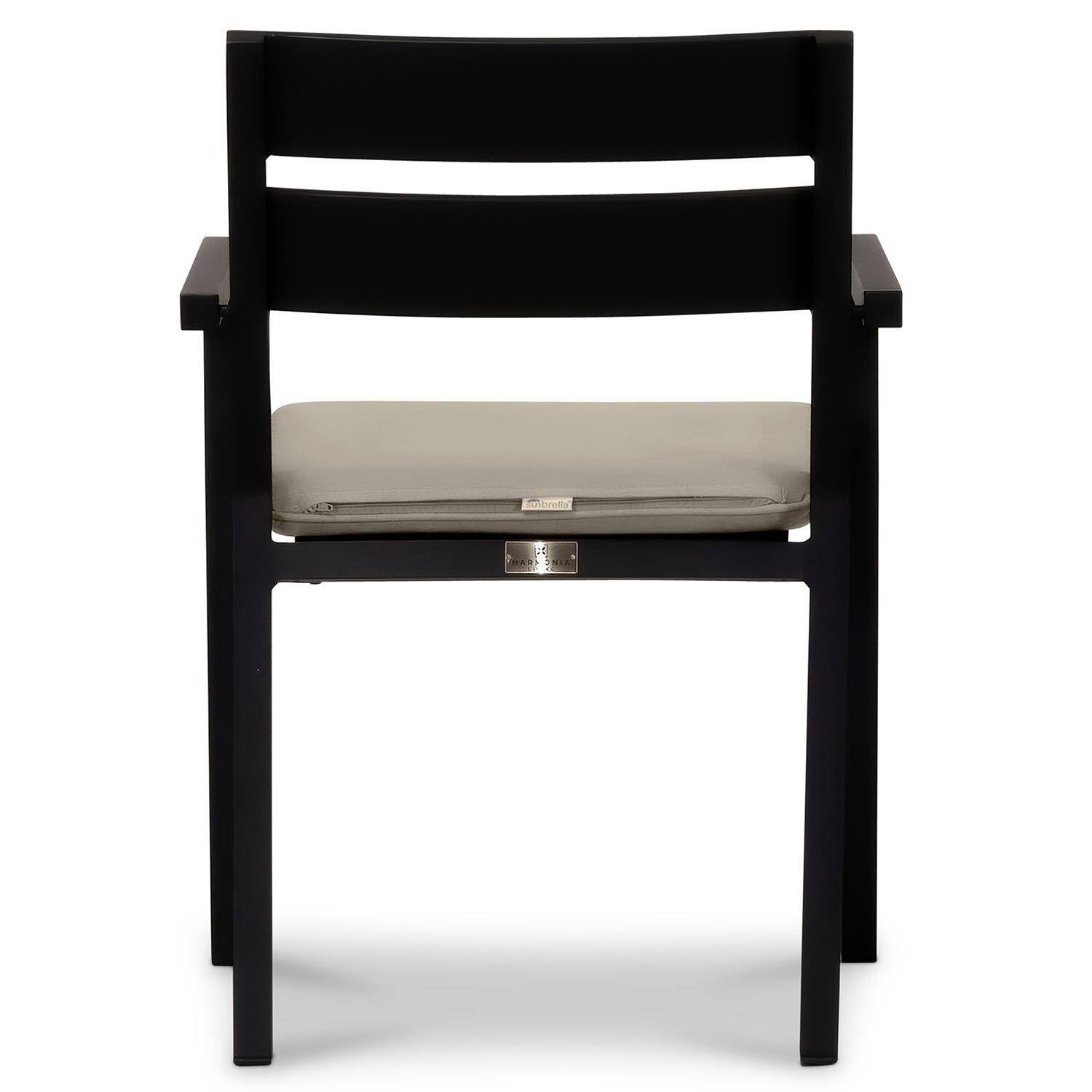 Calm Bay Aluminum Dining Arm Chair in Black/Heather Beige by Lakeview Outdoor Designs - Back - White Background thumbnail